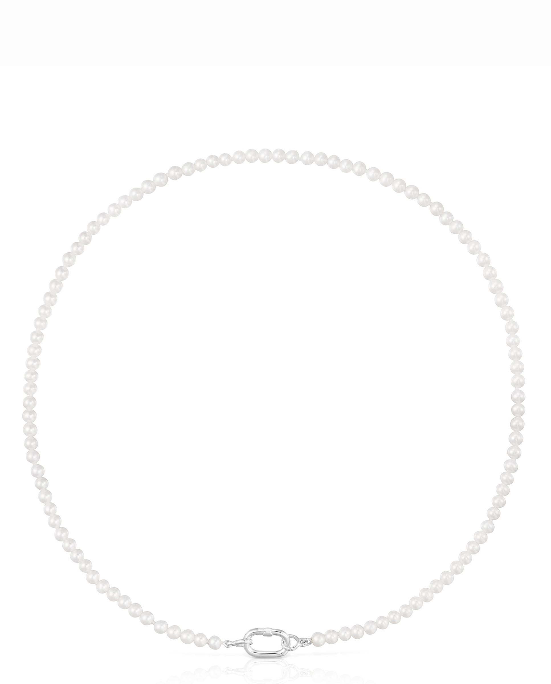 Colar Hold Oval com Pérolas e Argola de Prata Branco-1