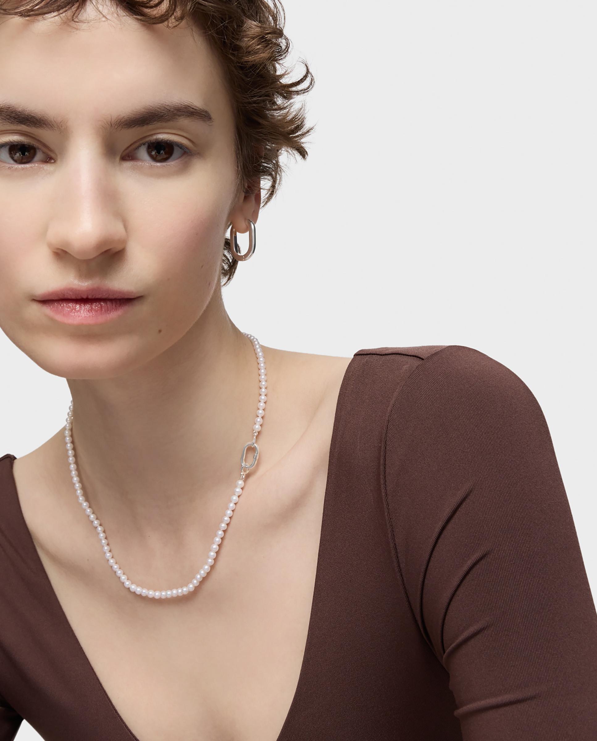 Colar Hold Oval com Pérolas e Argola de Prata Branco-4