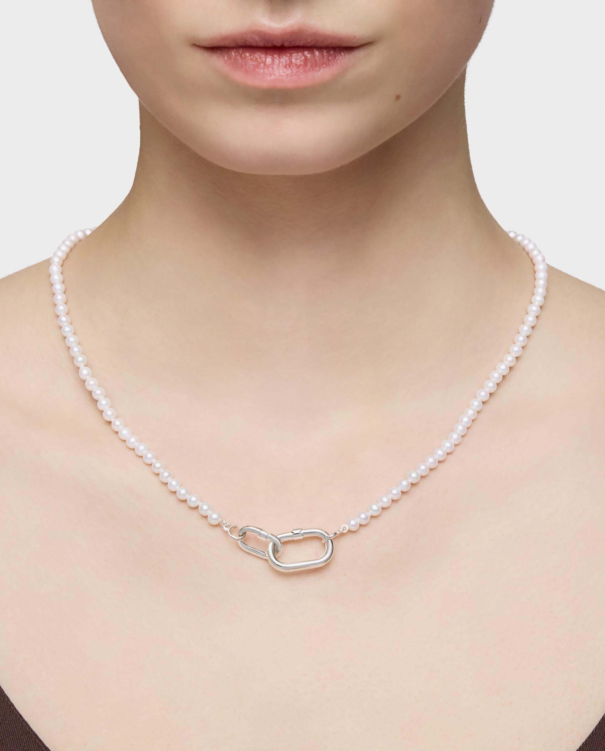 Colar Hold Oval com Pérolas e Argola de Prata Branco-5