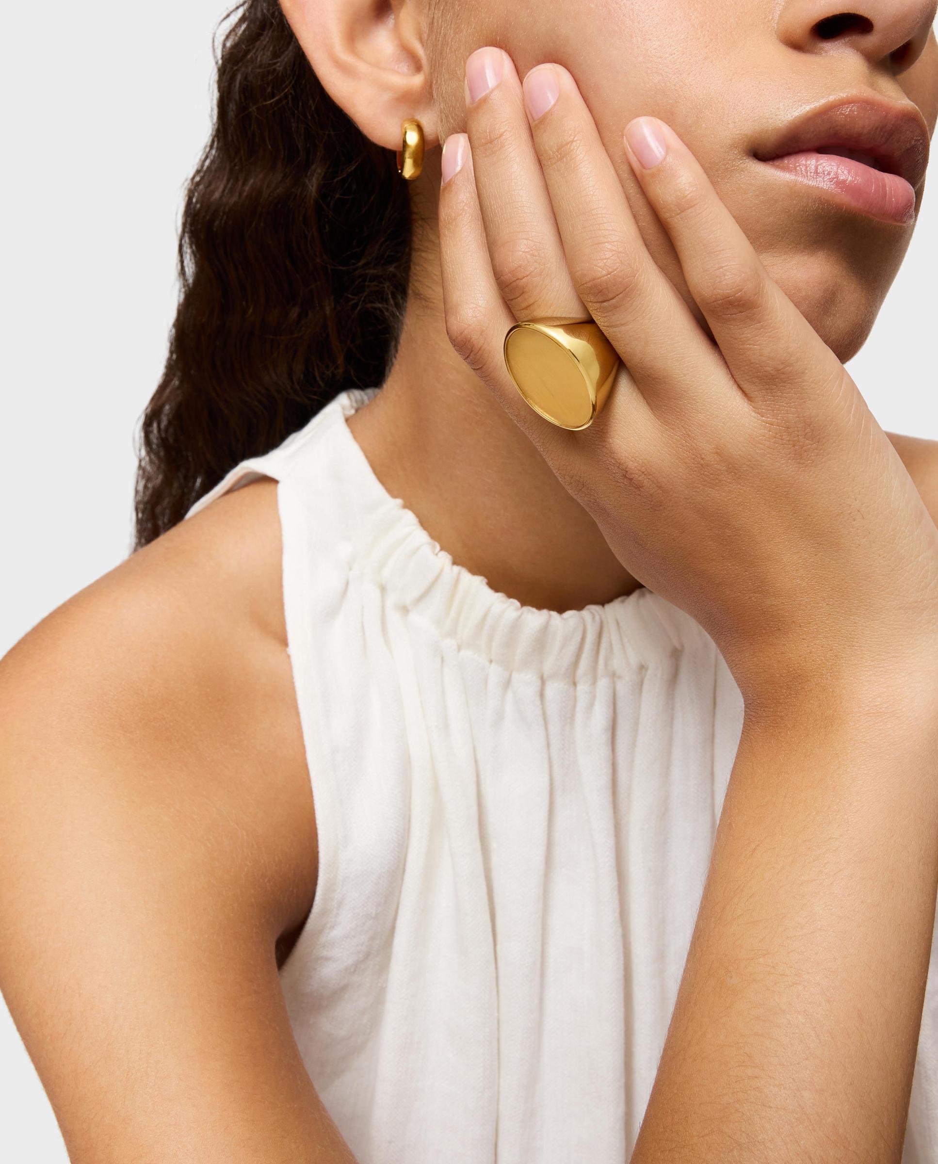 Anel Selo com Banho de Ouro 18 Kt Sobre Prata Dourado-6