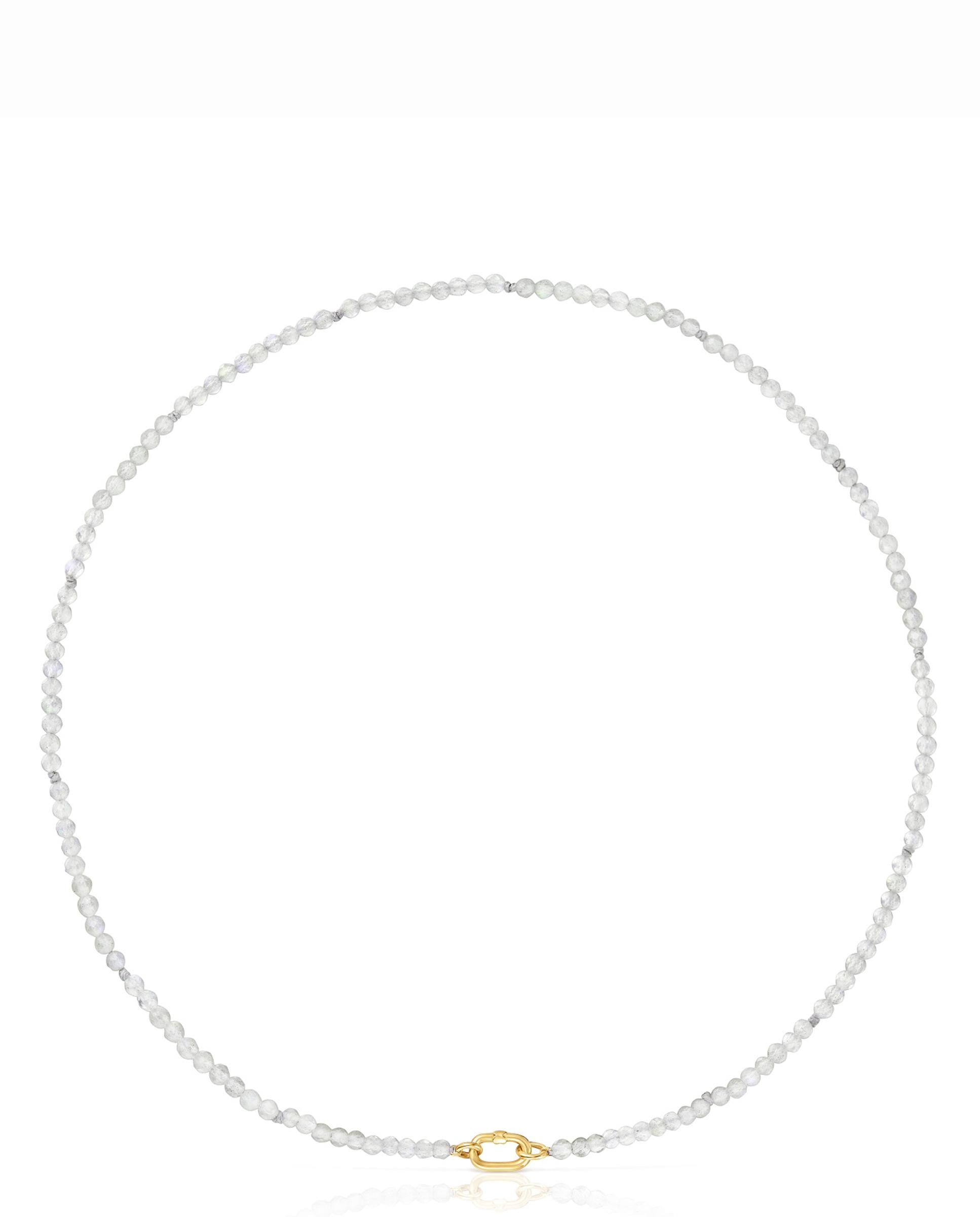 Colar Hold Oval Curto de Ouro e Labradorite Branco-1