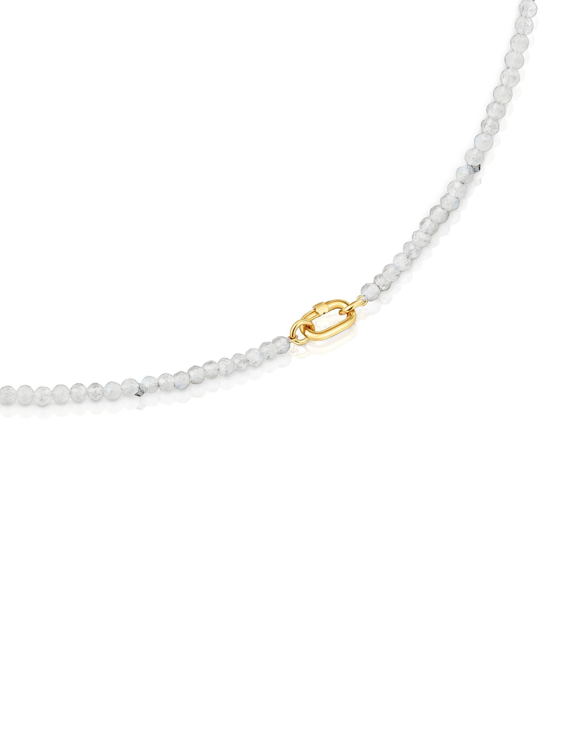 Colar Hold Oval Curto de Ouro e Labradorite Branco-2