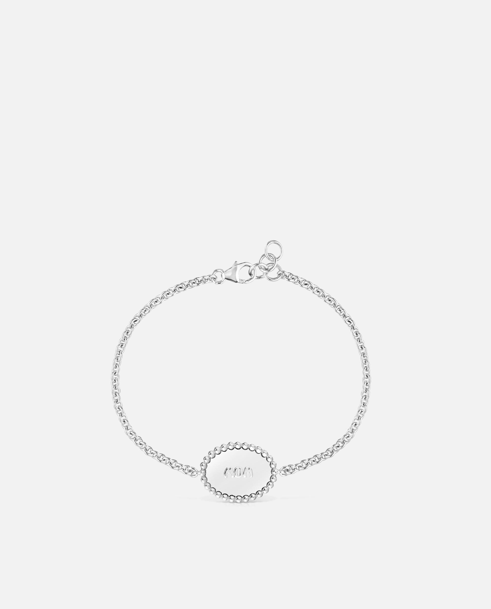 Pulseira de Corrente Mom de Prata com Placa Prateado-2