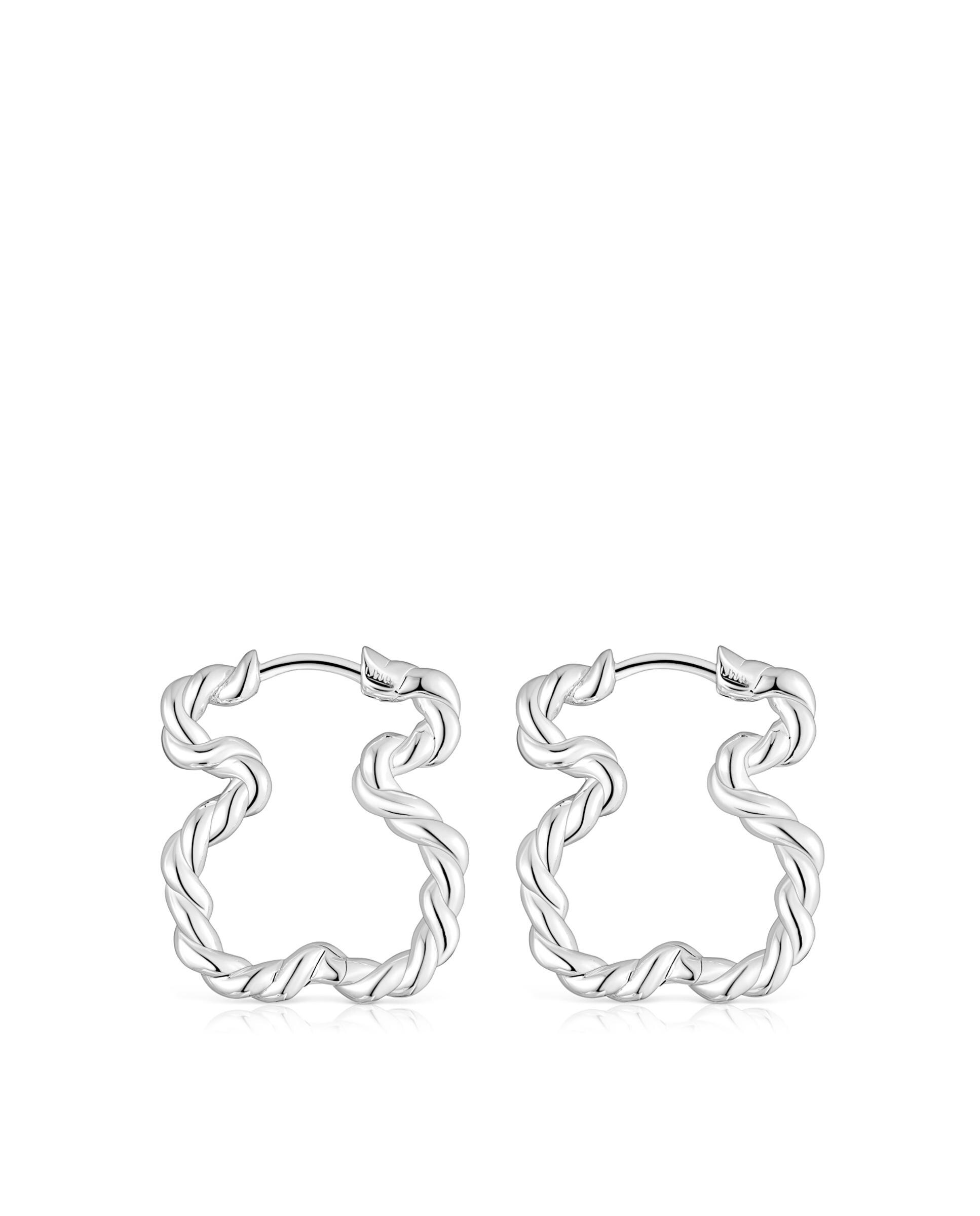 Brincos de Aro Twisted com Silhueta de Urso Prateado-2