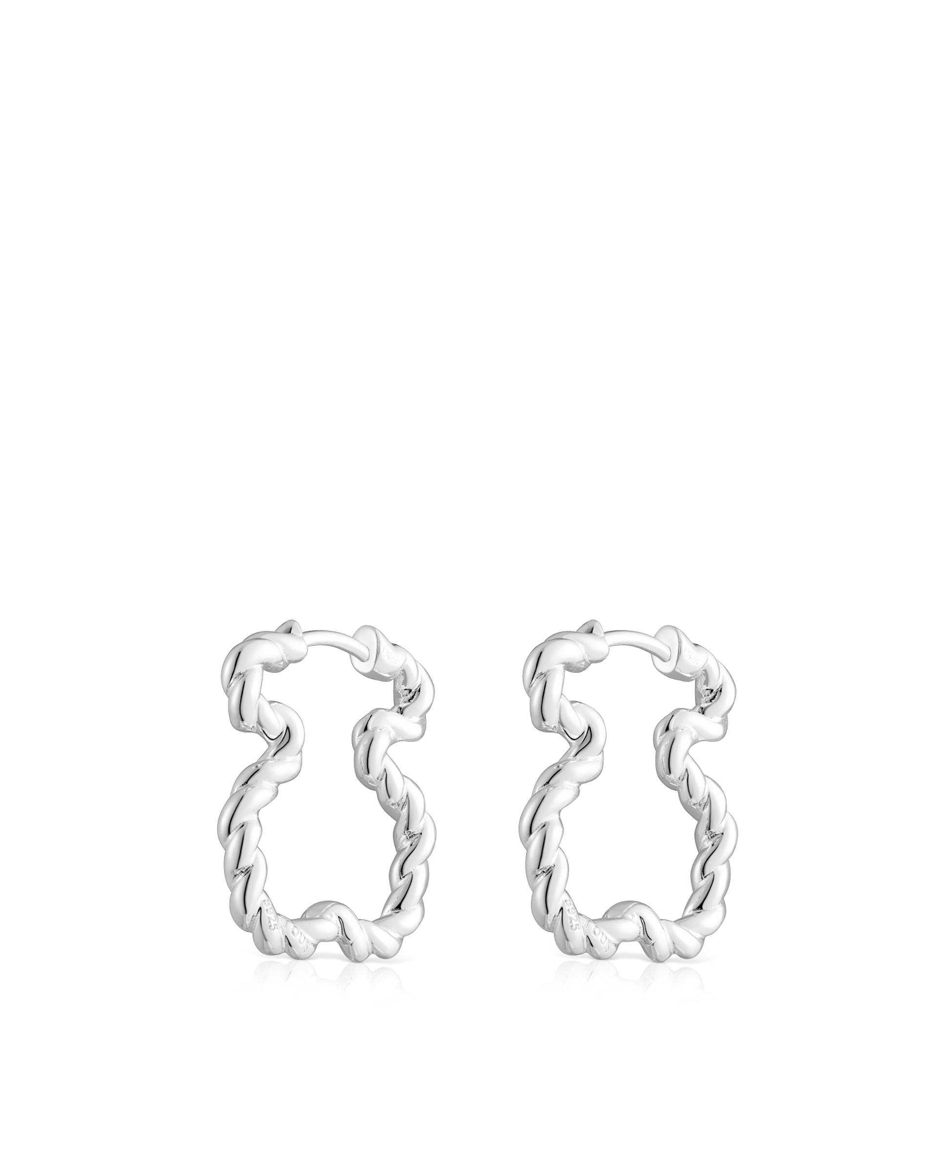 Brincos de Aro Twisted com Silhueta de Urso Prateado-3