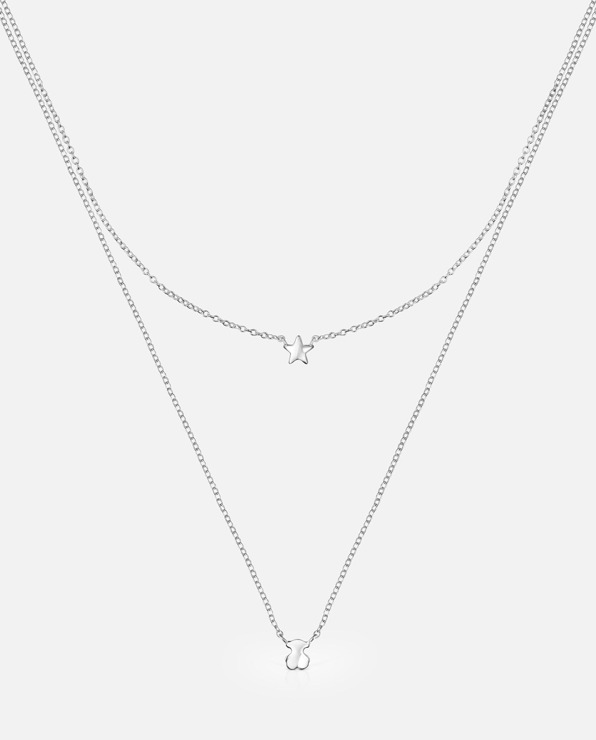 Corrente com Pendente Mini Icons Urso e Estrela de Prata Prateado-1