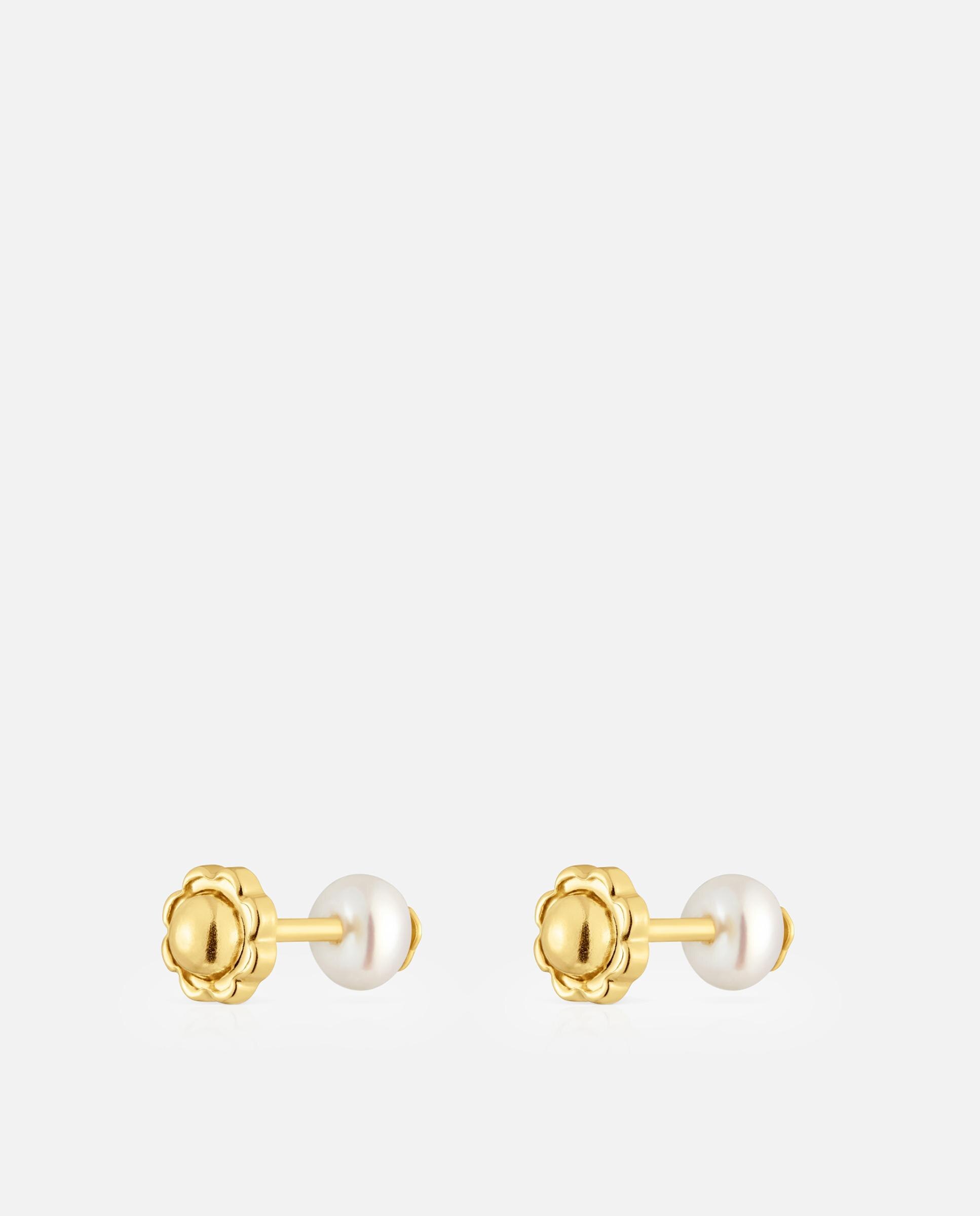 Brincos Basics de Ouro e Pérolas Branco-3