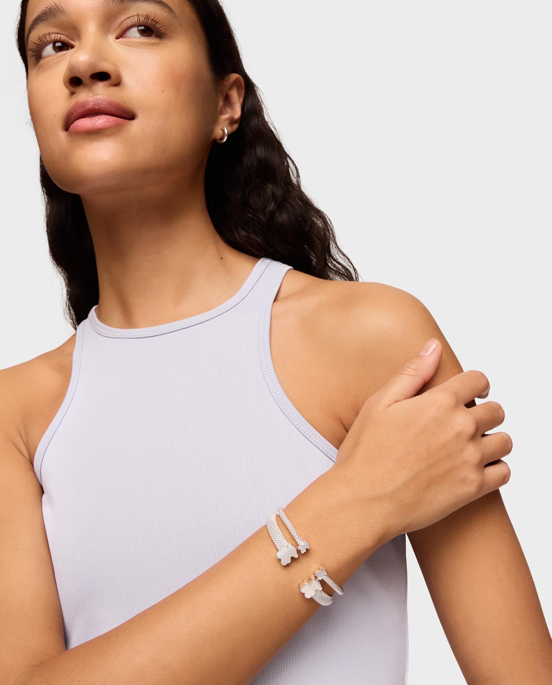 Pulseira Rígida Icon Mesh de Prata com Urso 12 Mm Prateado-3