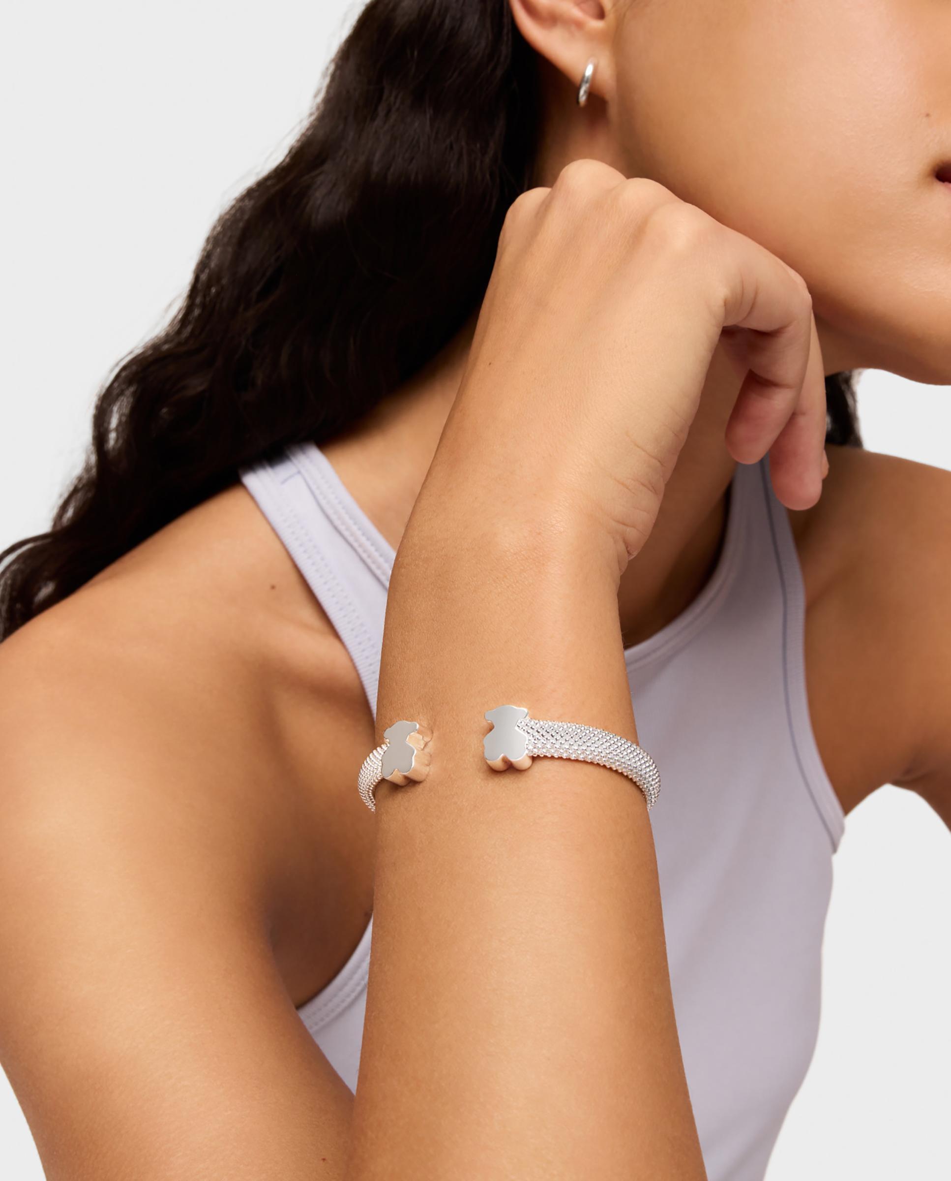 Pulseira Rígida Icon Mesh de Prata com Urso 12 Mm Prateado-4