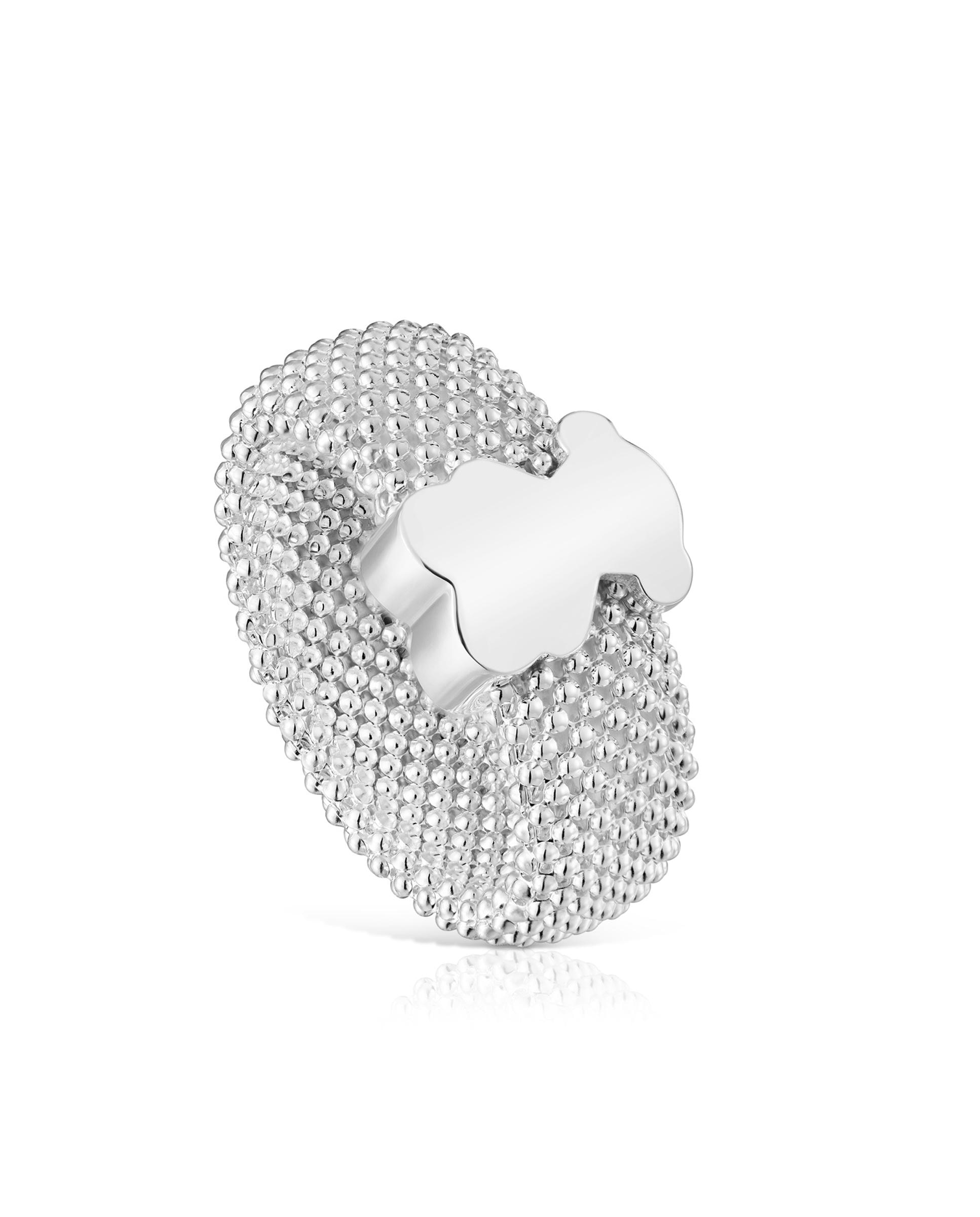 Anel Icon Mesh de Prata com Urso 10 Mm Prateado-1