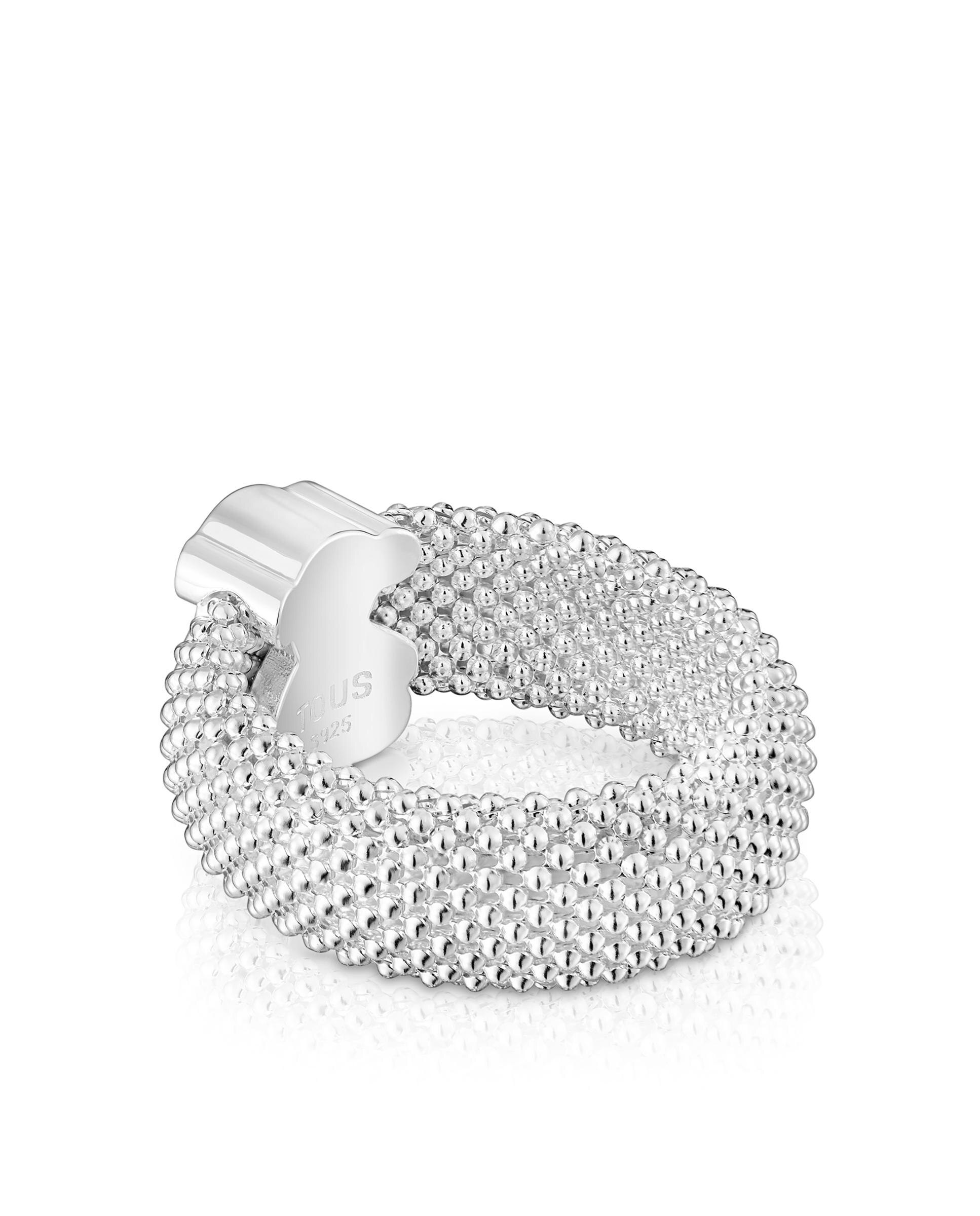 Anel Icon Mesh de Prata com Urso 10 Mm Prateado-3