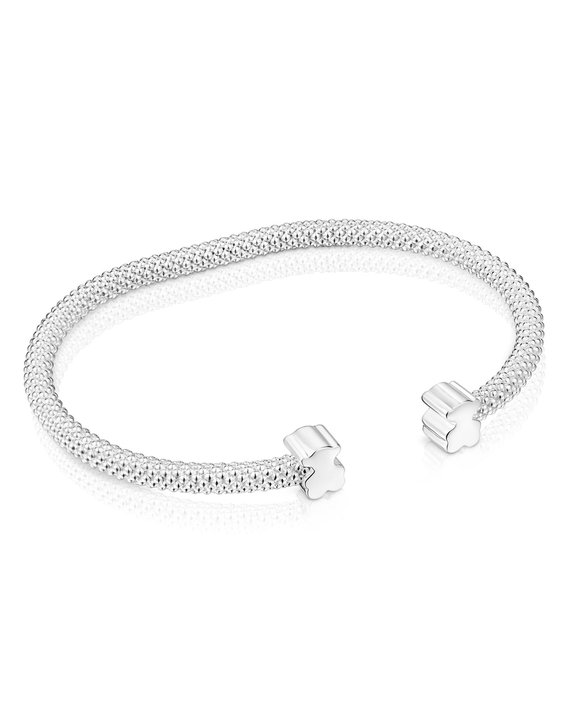 Pulseira Rígida Icon Mesh de Prata com Urso 7 Mm Prateado-1
