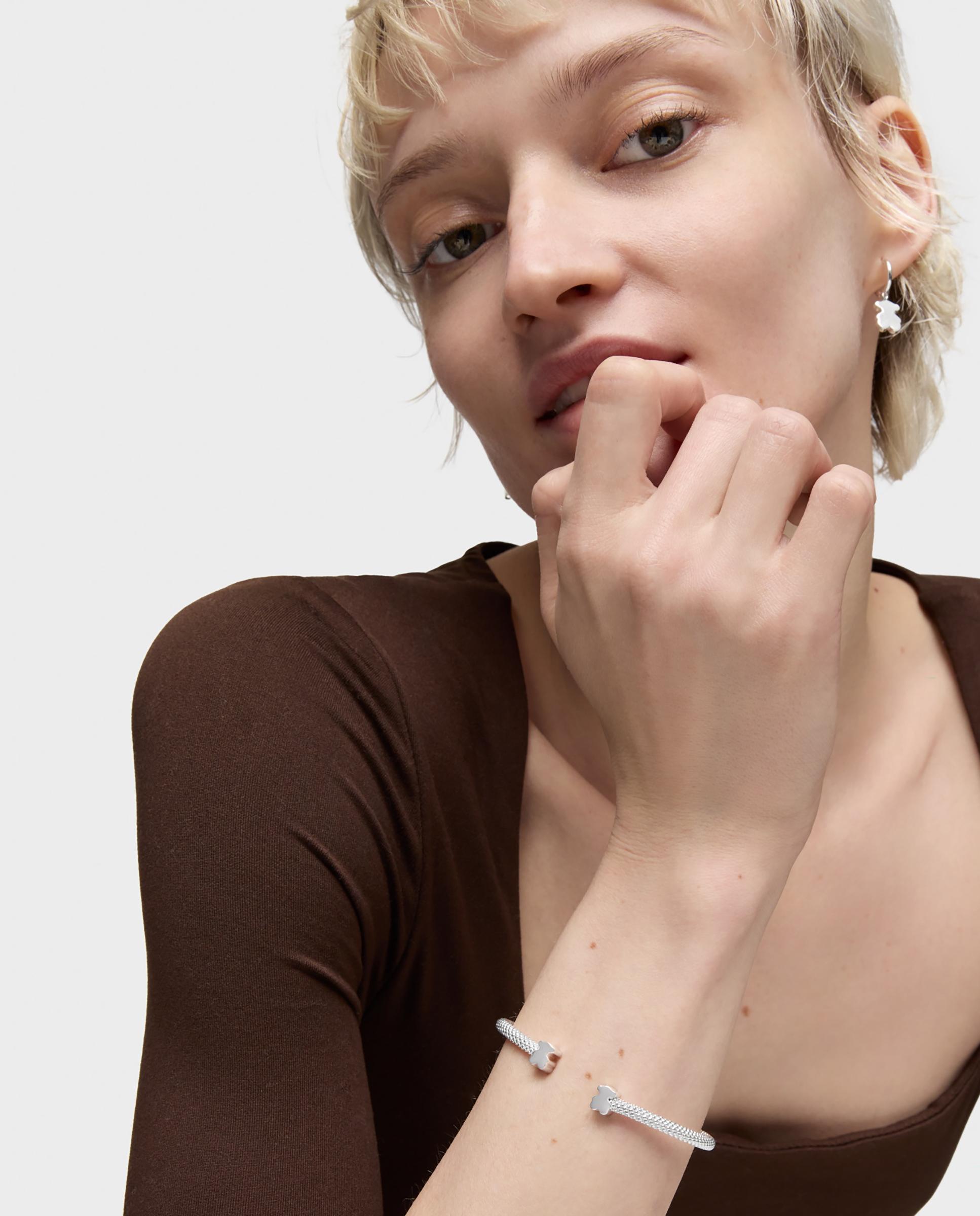 Pulseira Rígida Icon Mesh de Prata com Urso 7 Mm Prateado-2