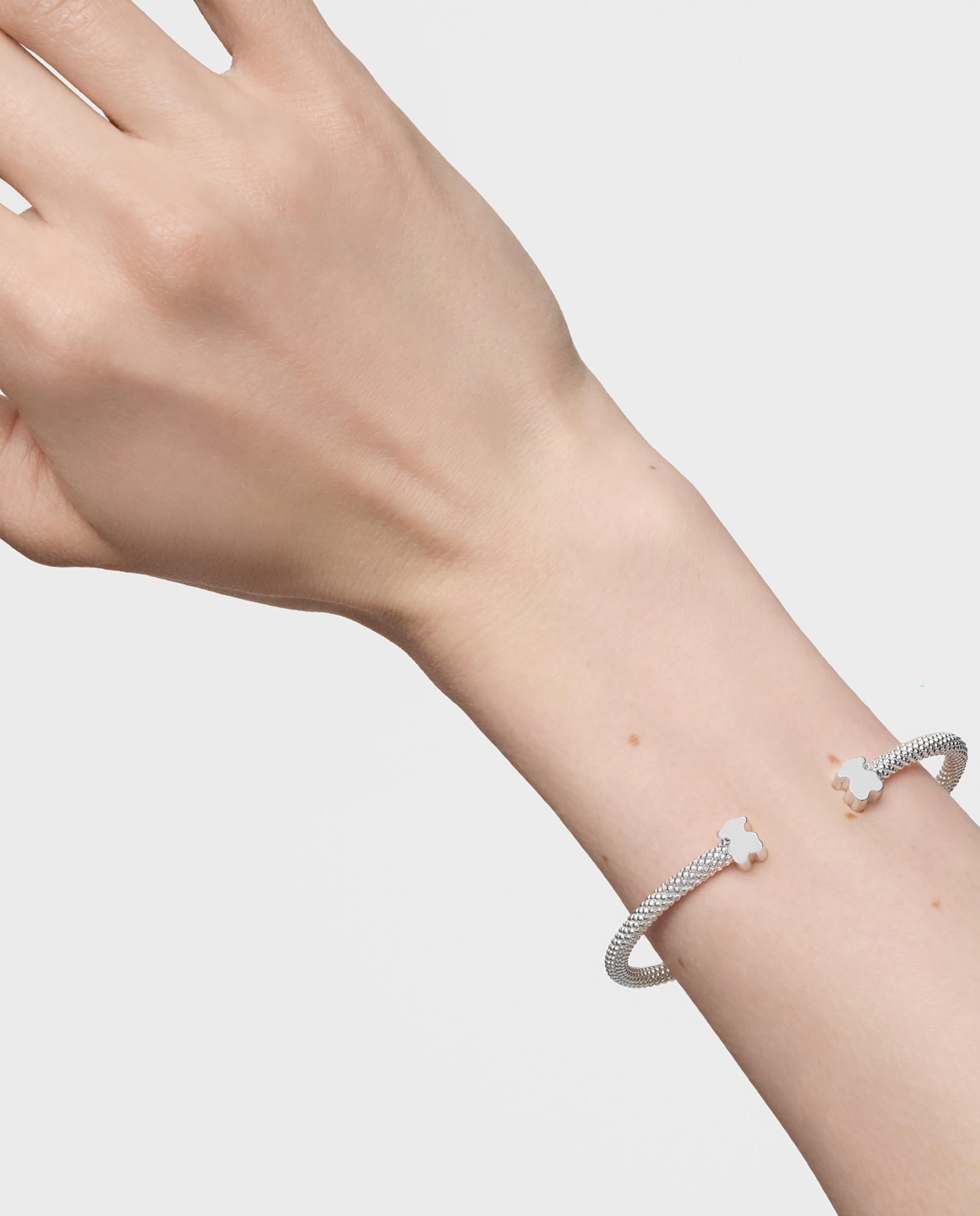 Pulseira Rígida Icon Mesh de Prata com Urso 7 Mm Prateado-5