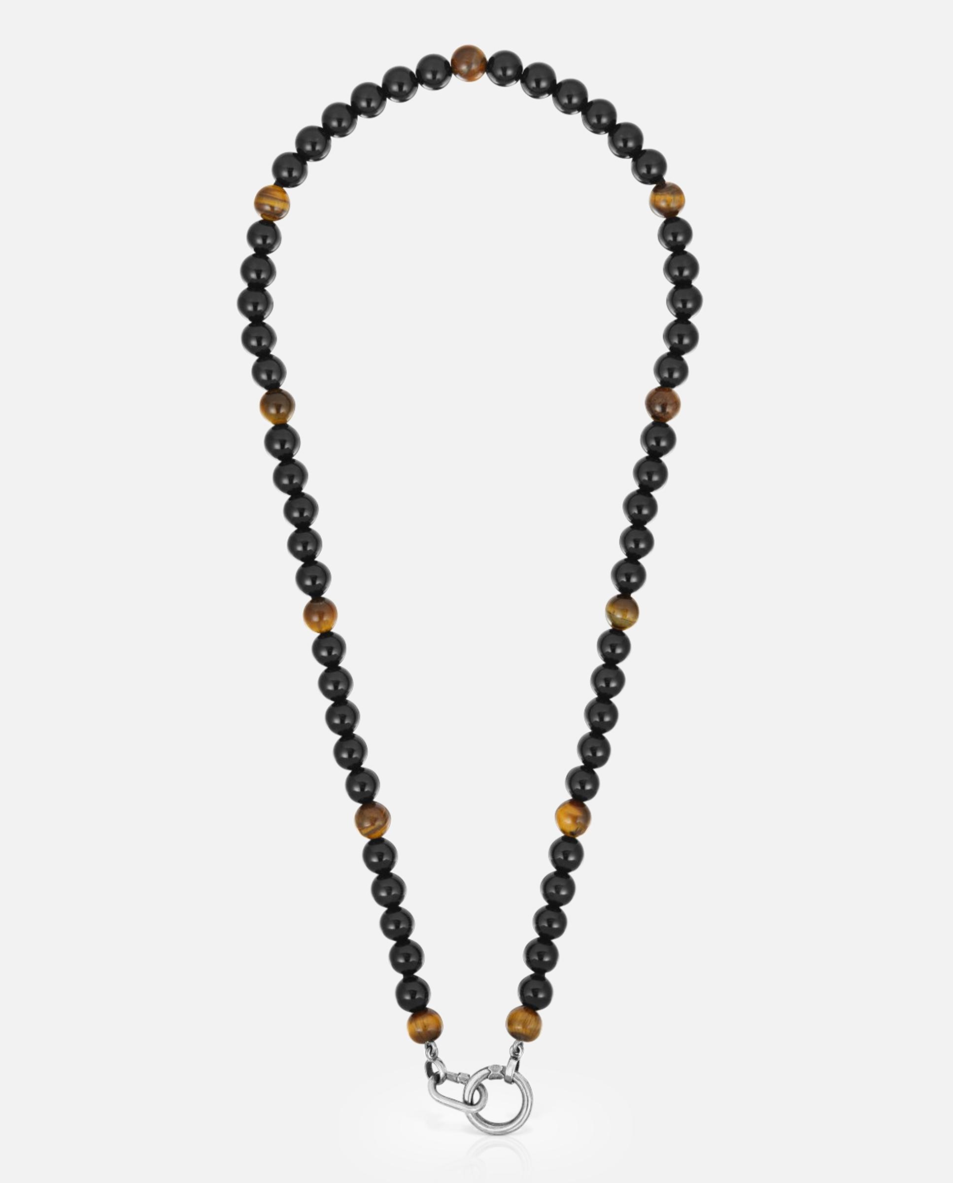 Colar Hold Man de Prata Ónix com Olho de Tigre e Anéis Multicolor-1