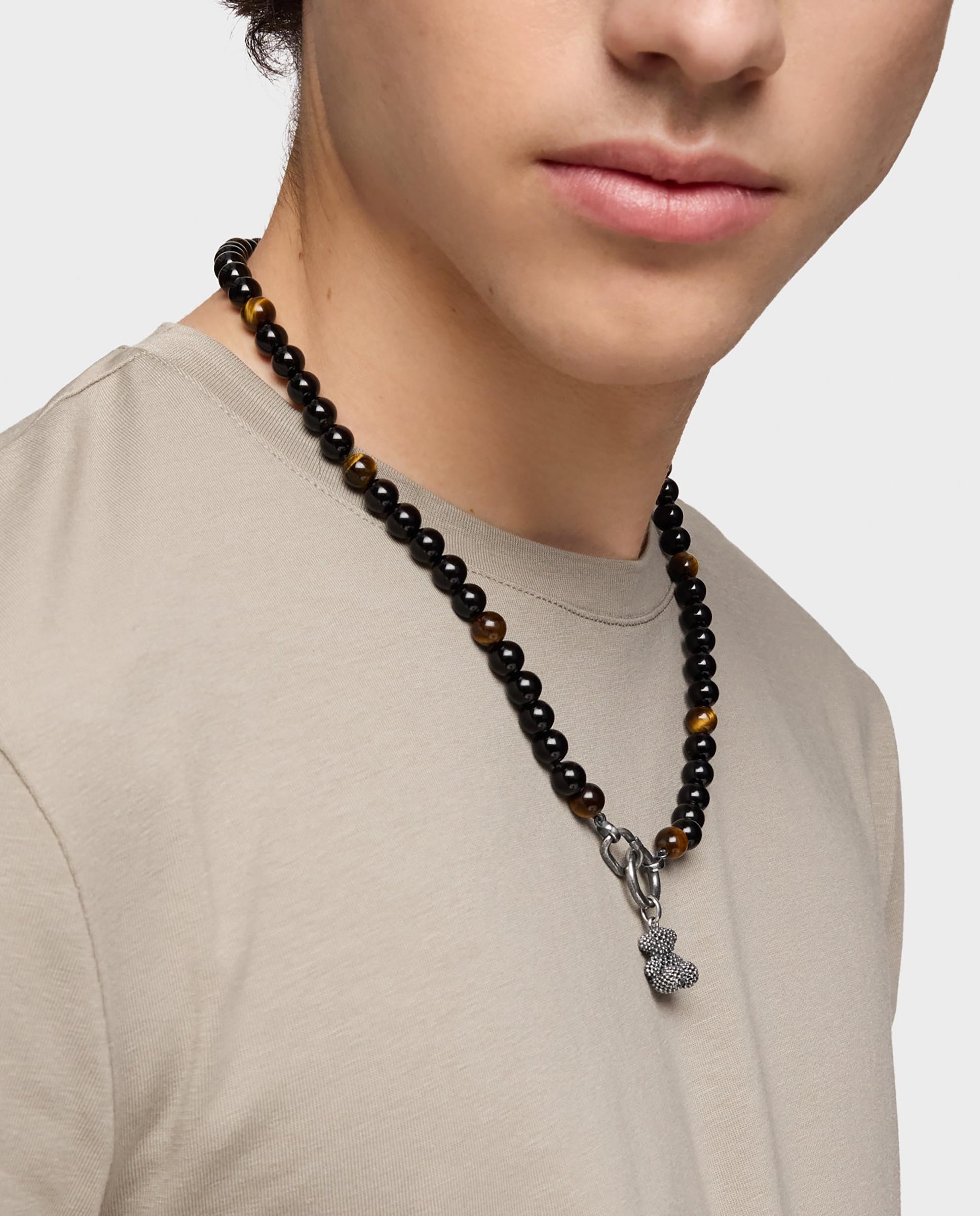 Colar Hold Man de Prata Ónix com Olho de Tigre e Anéis Multicolor-4
