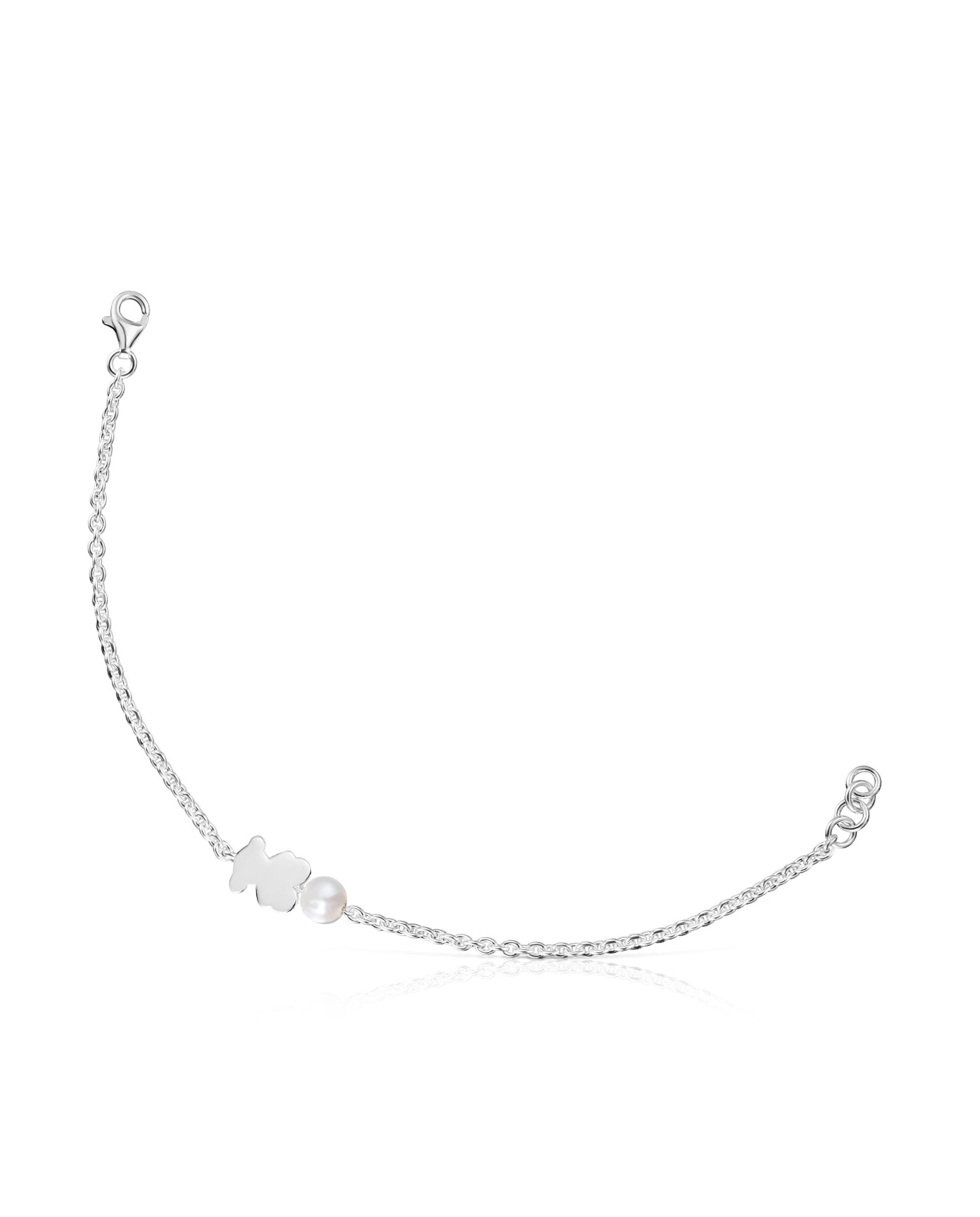 Pulseira de Corrente Sweet Dolls de Prata com Urso e Pérola Prata-1