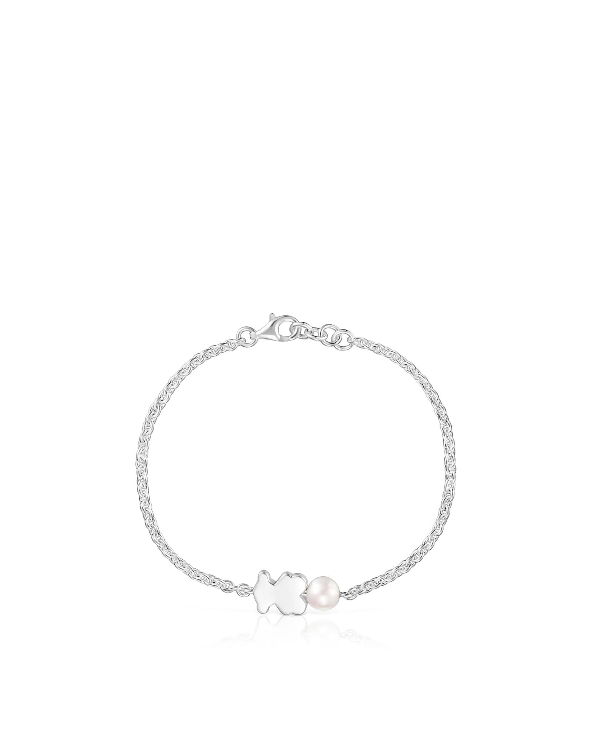 Pulseira de Corrente Sweet Dolls de Prata com Urso e Pérola Prata-2