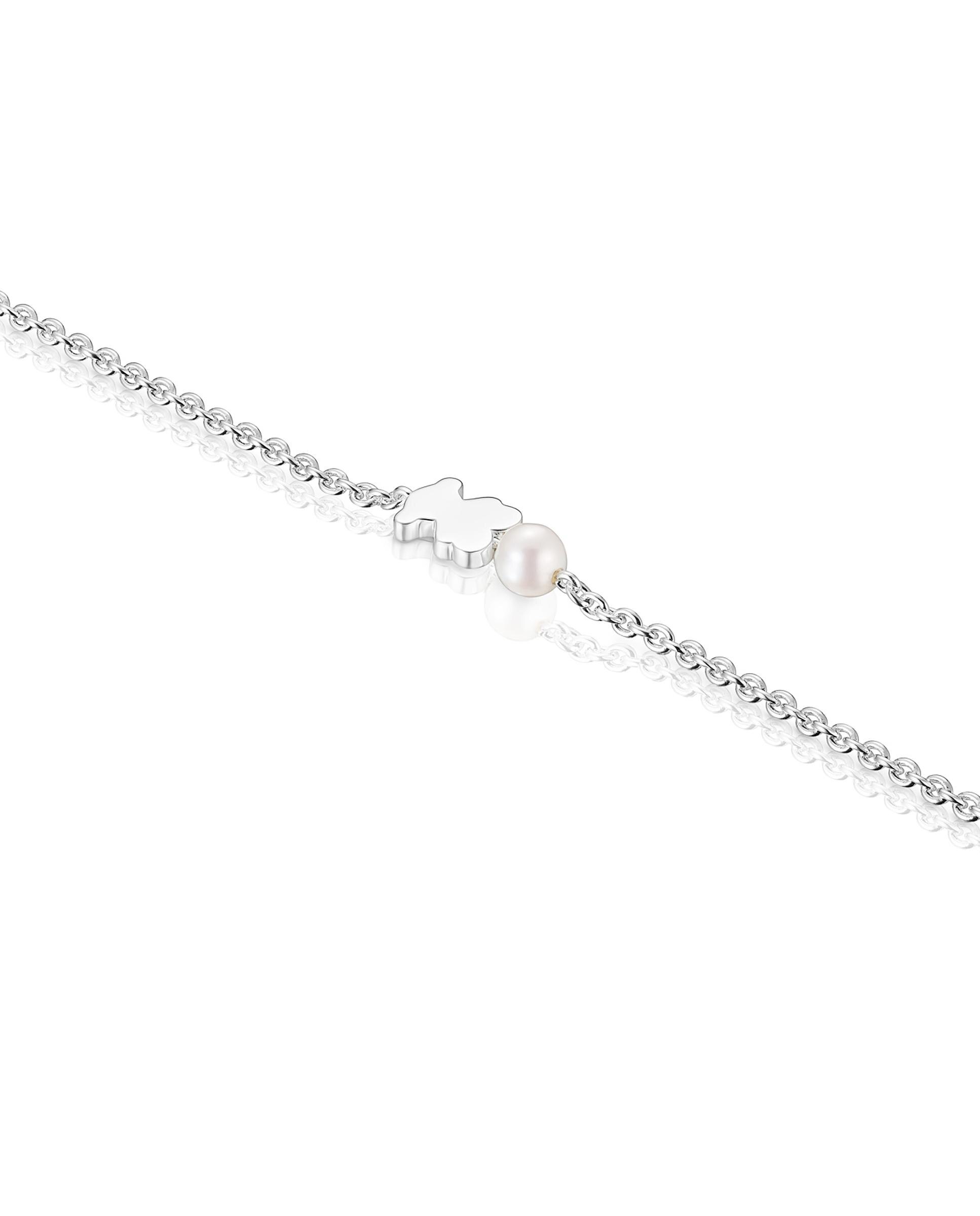 Pulseira de Corrente Sweet Dolls de Prata com Urso e Pérola Prata-3