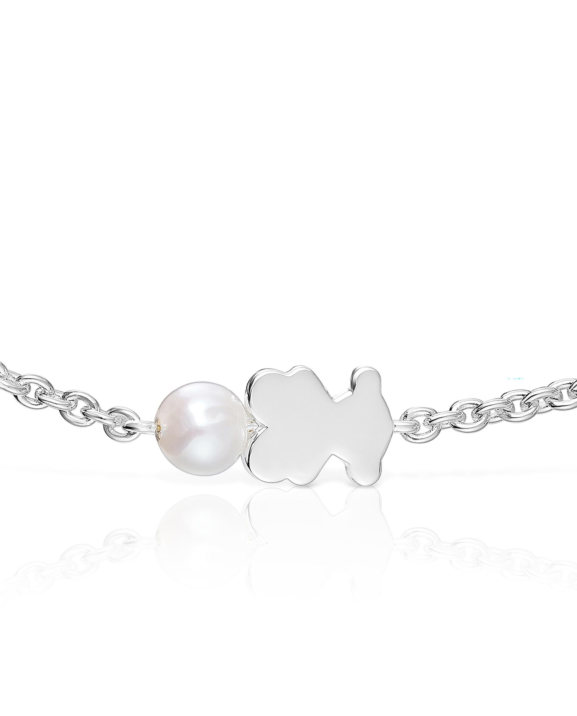 Pulseira de Corrente Sweet Dolls de Prata com Urso e Pérola Prata-4