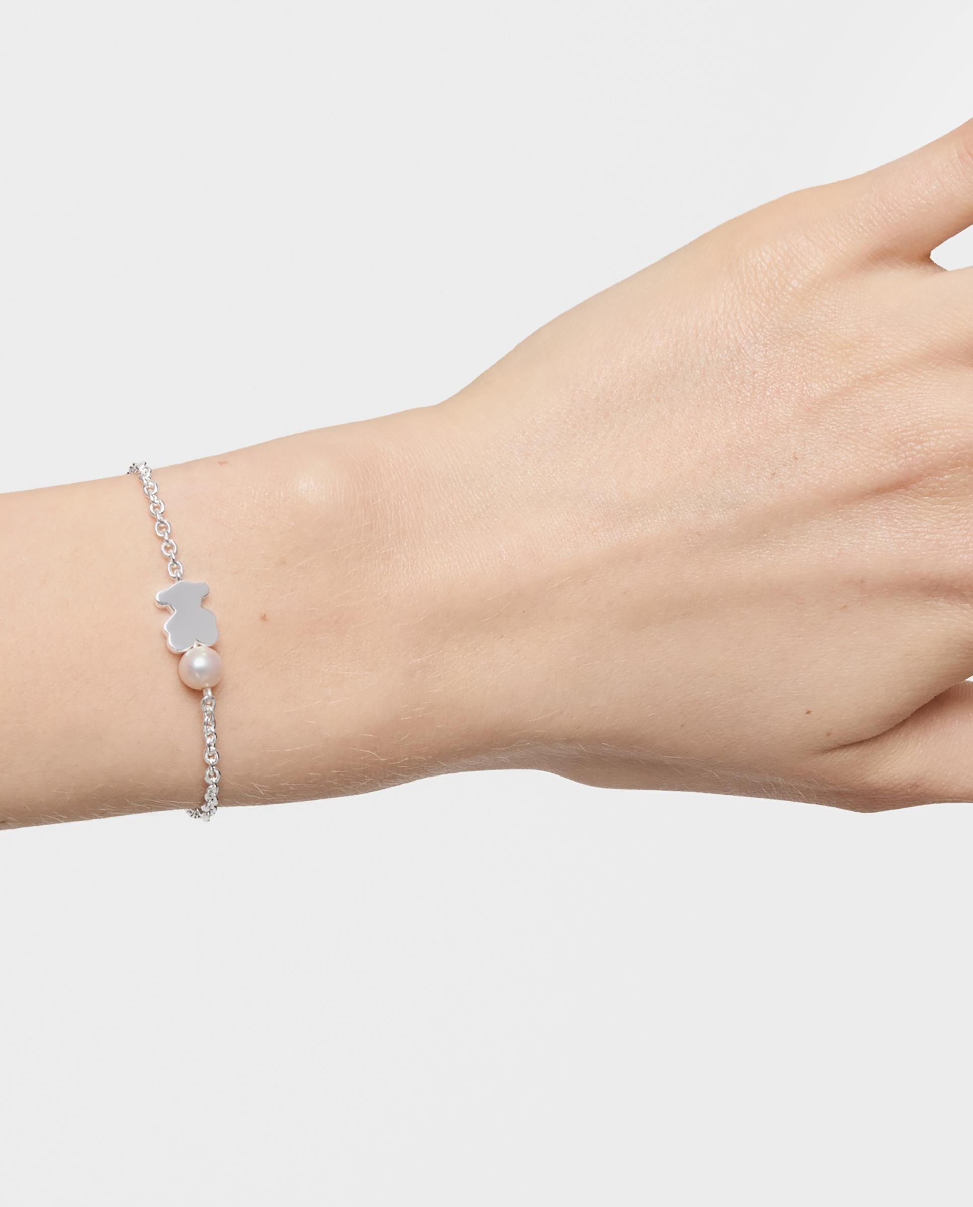 Pulseira de Corrente Sweet Dolls de Prata com Urso e Pérola Prata-5
