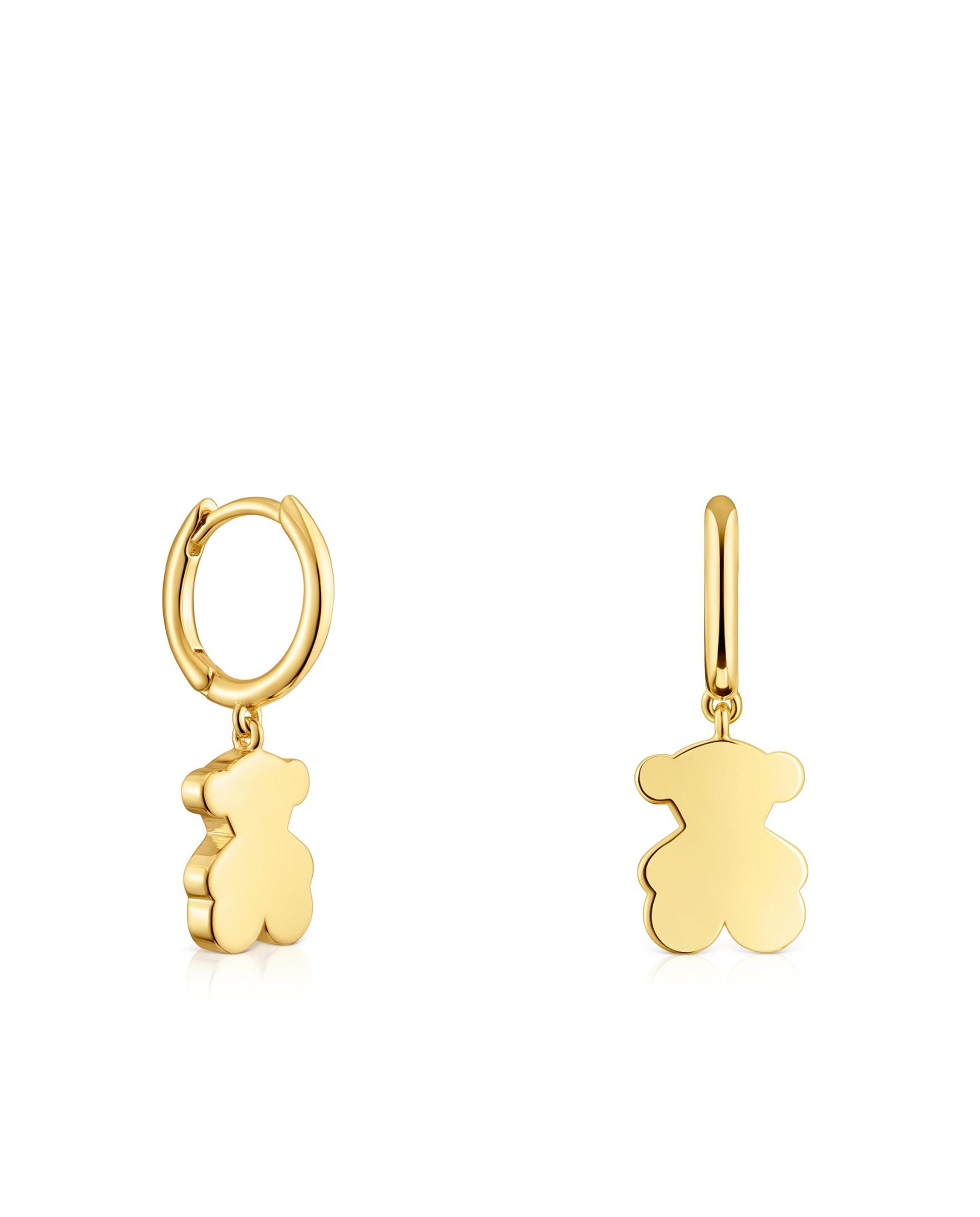 Brincos de Aro Sweet Dolls Banhados em Ouro 18 Kt Sobre Prata e Urso Pendente Dourado-1