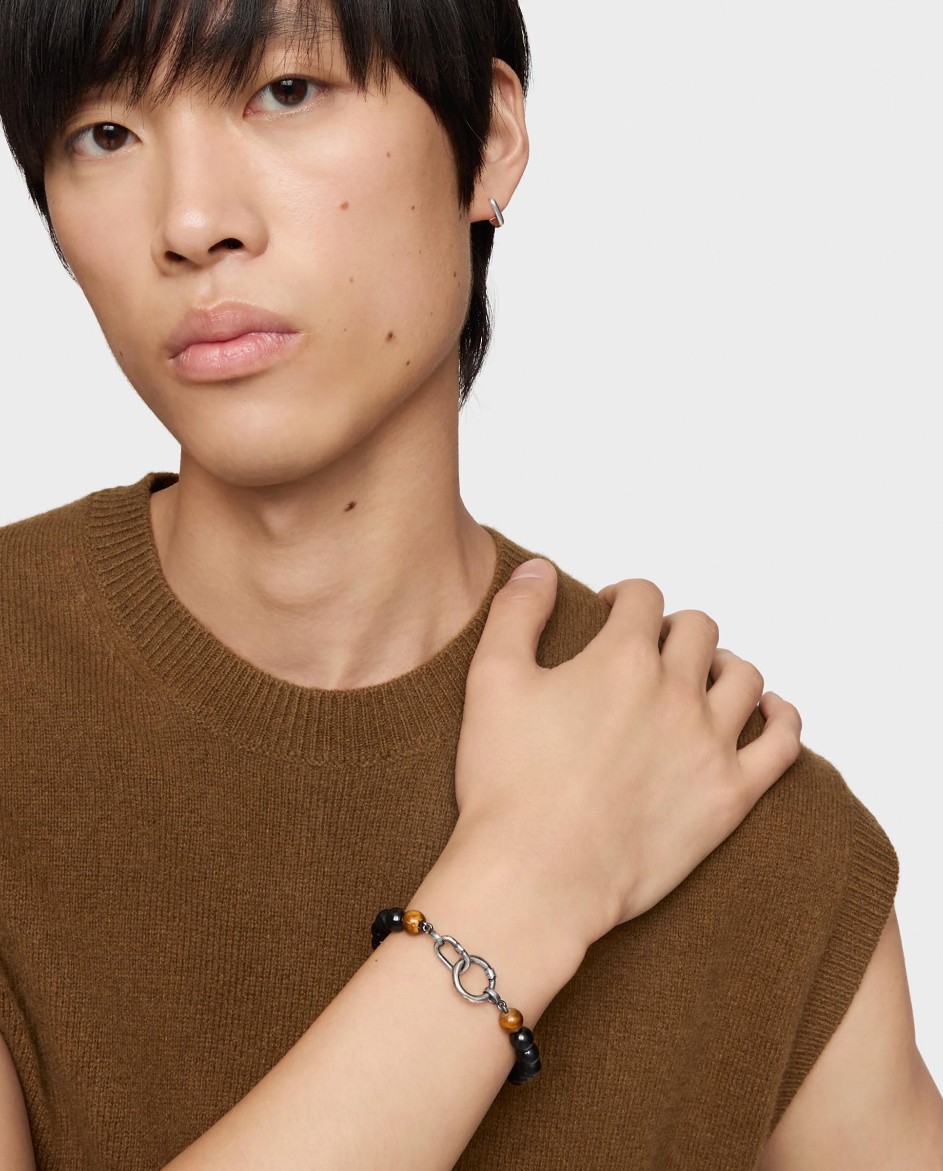 Pulseira Hold Man com Argolas de Prata com Ónix e Olho de Tigre Multicolor-4