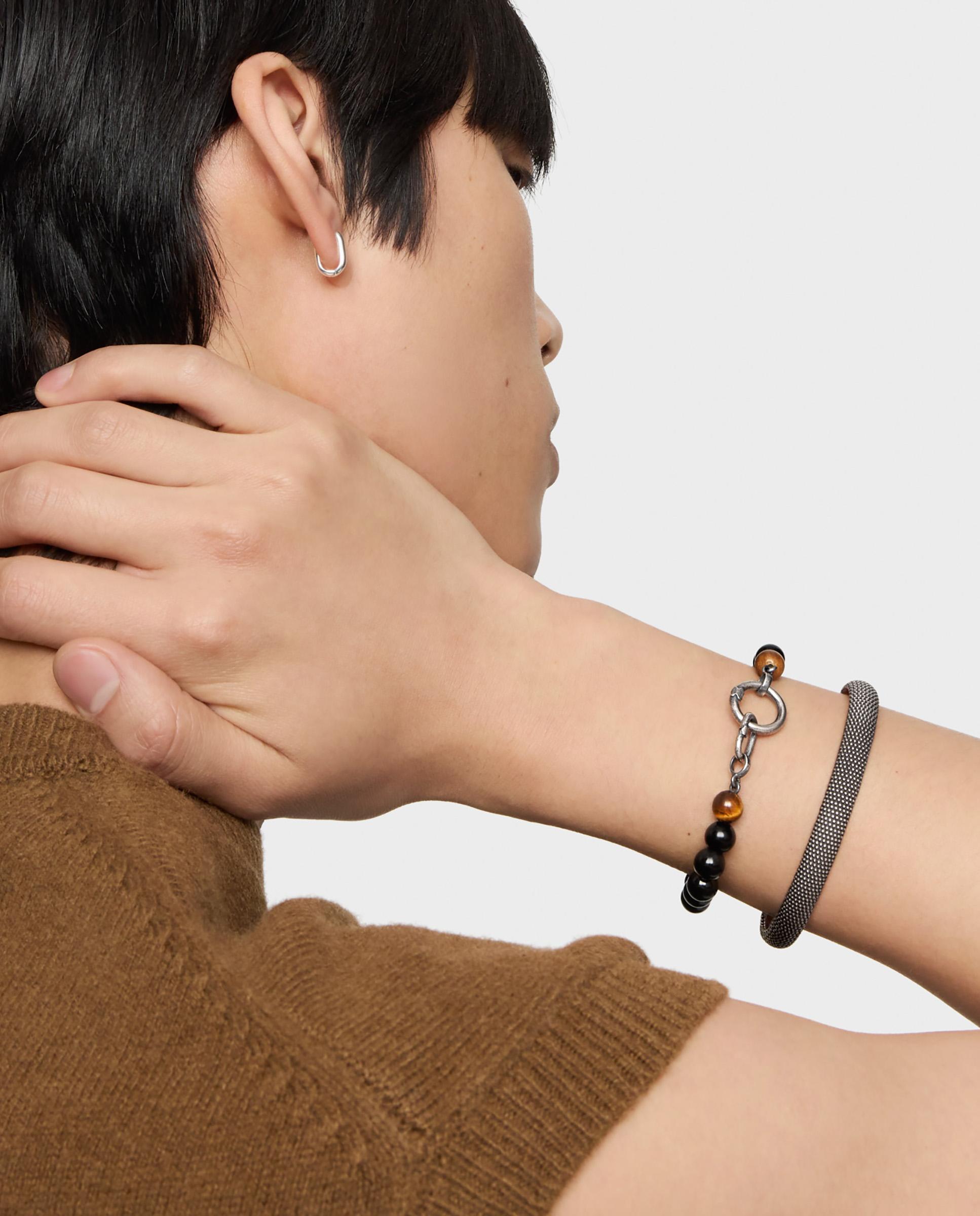 Pulseira Hold Man com Argolas de Prata com Ónix e Olho de Tigre Multicolor-5
