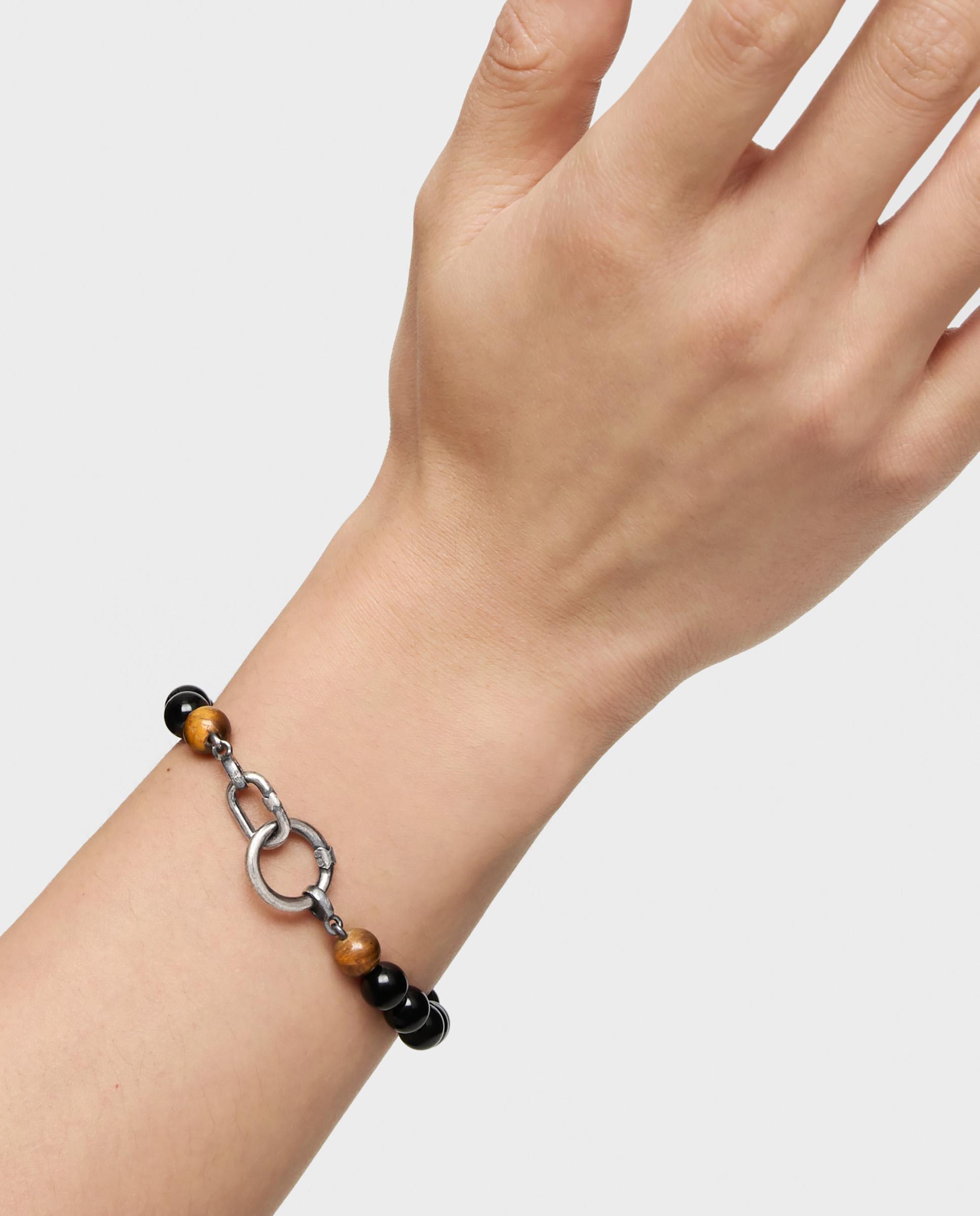 Pulseira Hold Man com Argolas de Prata com Ónix e Olho de Tigre Multicolor-6