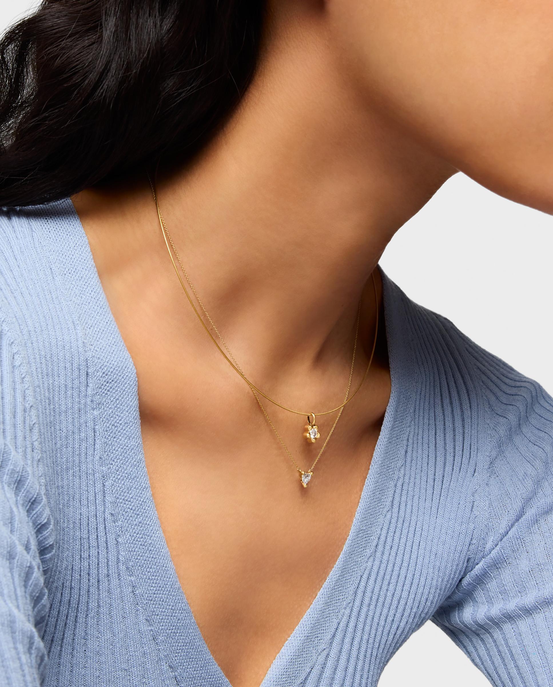 Pendente Lili Flor de Ouro com Diamante Criado em Laboratório Branco-5