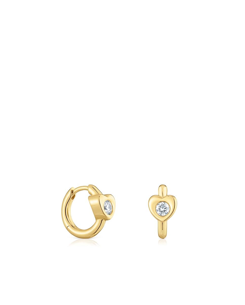 Brincos de Aro Lili de Ouro com Diamantes Criados em Laboratório e Coração Branco-1