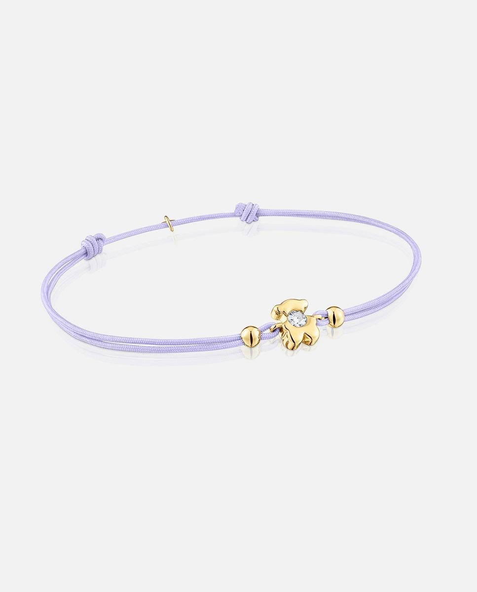Pulseira Lili de Ouro com Diamante Criado em Laboratório e Nylon Lilás Ouro-1