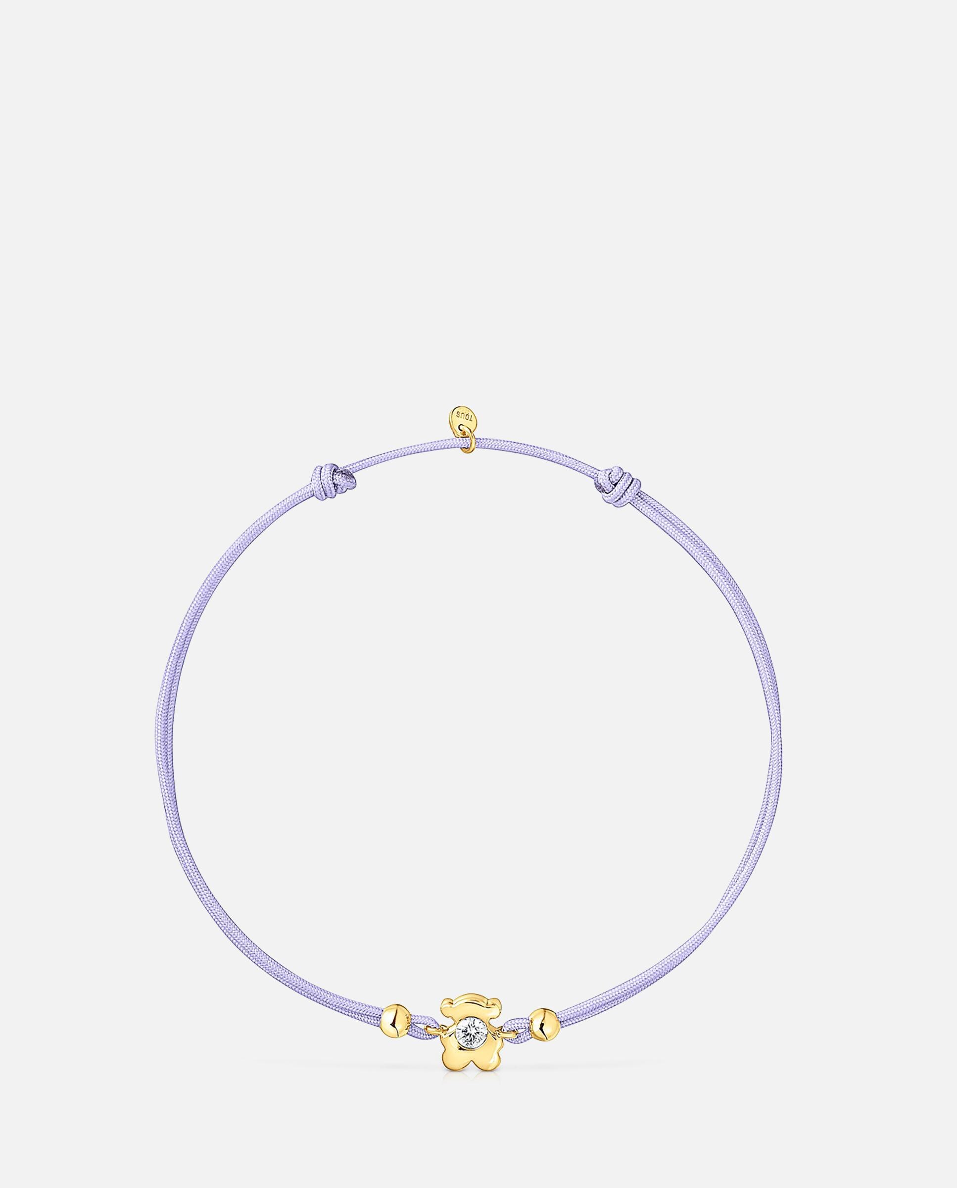 Pulseira Lili de Ouro com Diamante Criado em Laboratório e Nylon Lilás Ouro-2