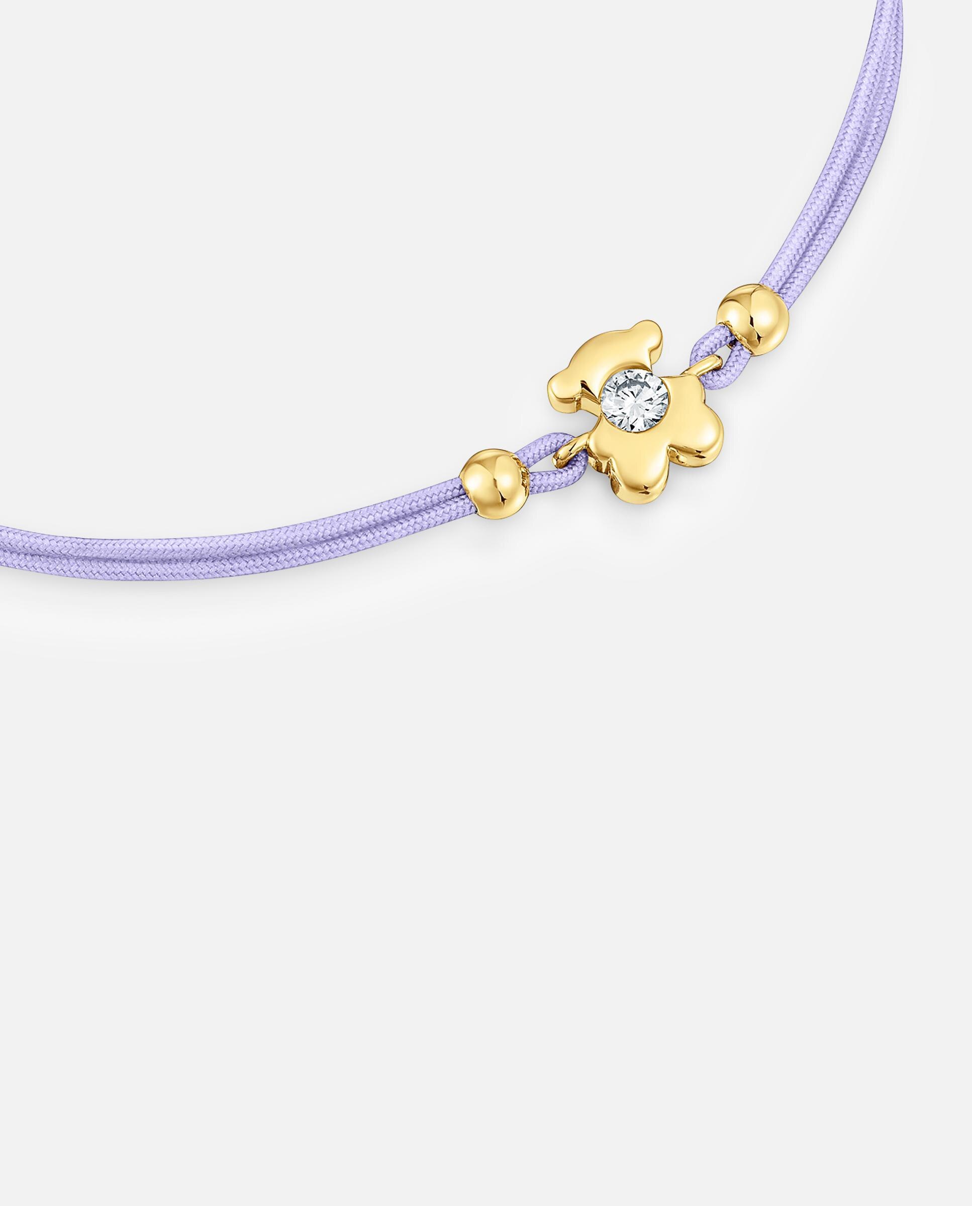 Pulseira Lili de Ouro com Diamante Criado em Laboratório e Nylon Lilás Ouro-3