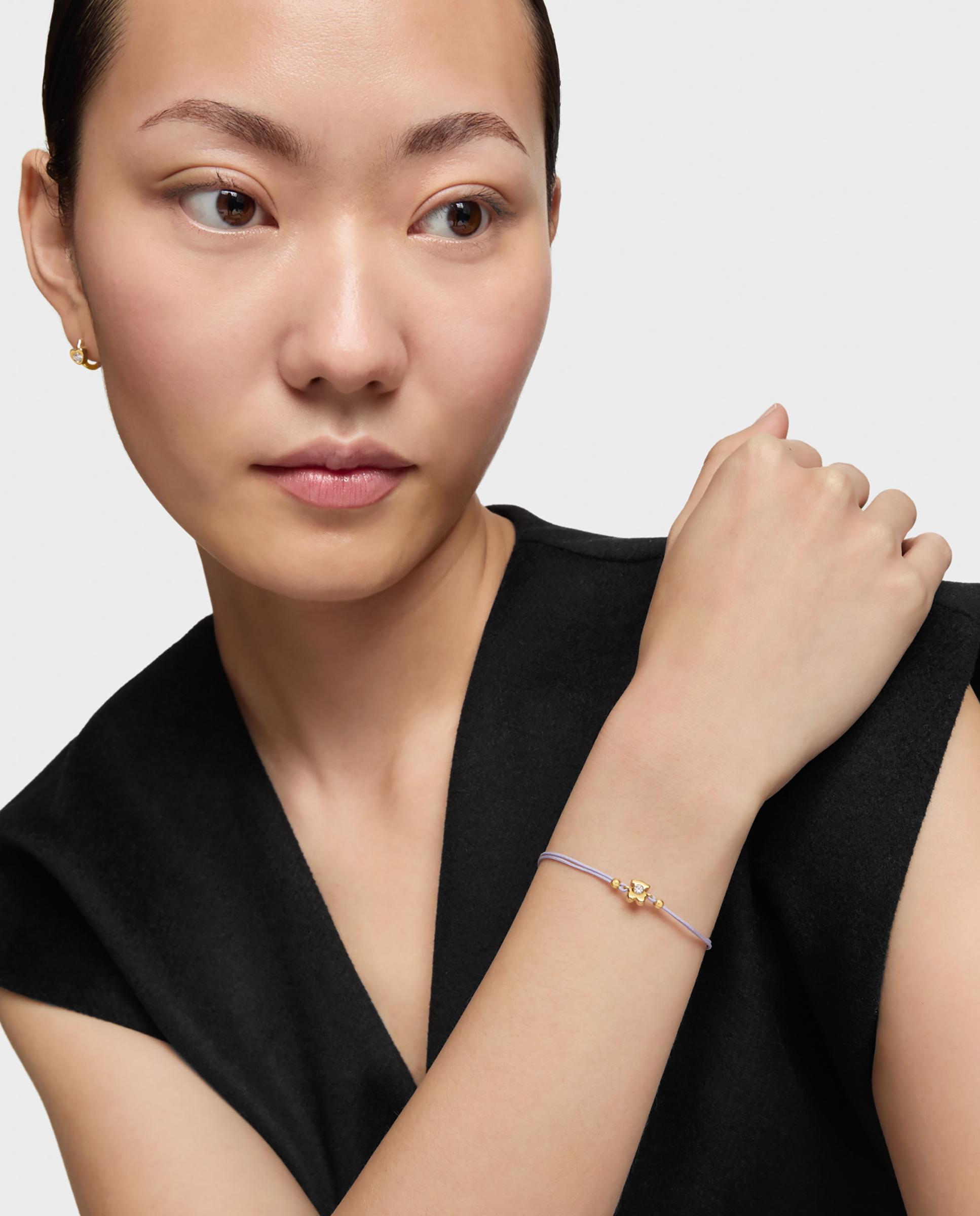 Pulseira Lili de Ouro com Diamante Criado em Laboratório e Nylon Lilás Ouro-4