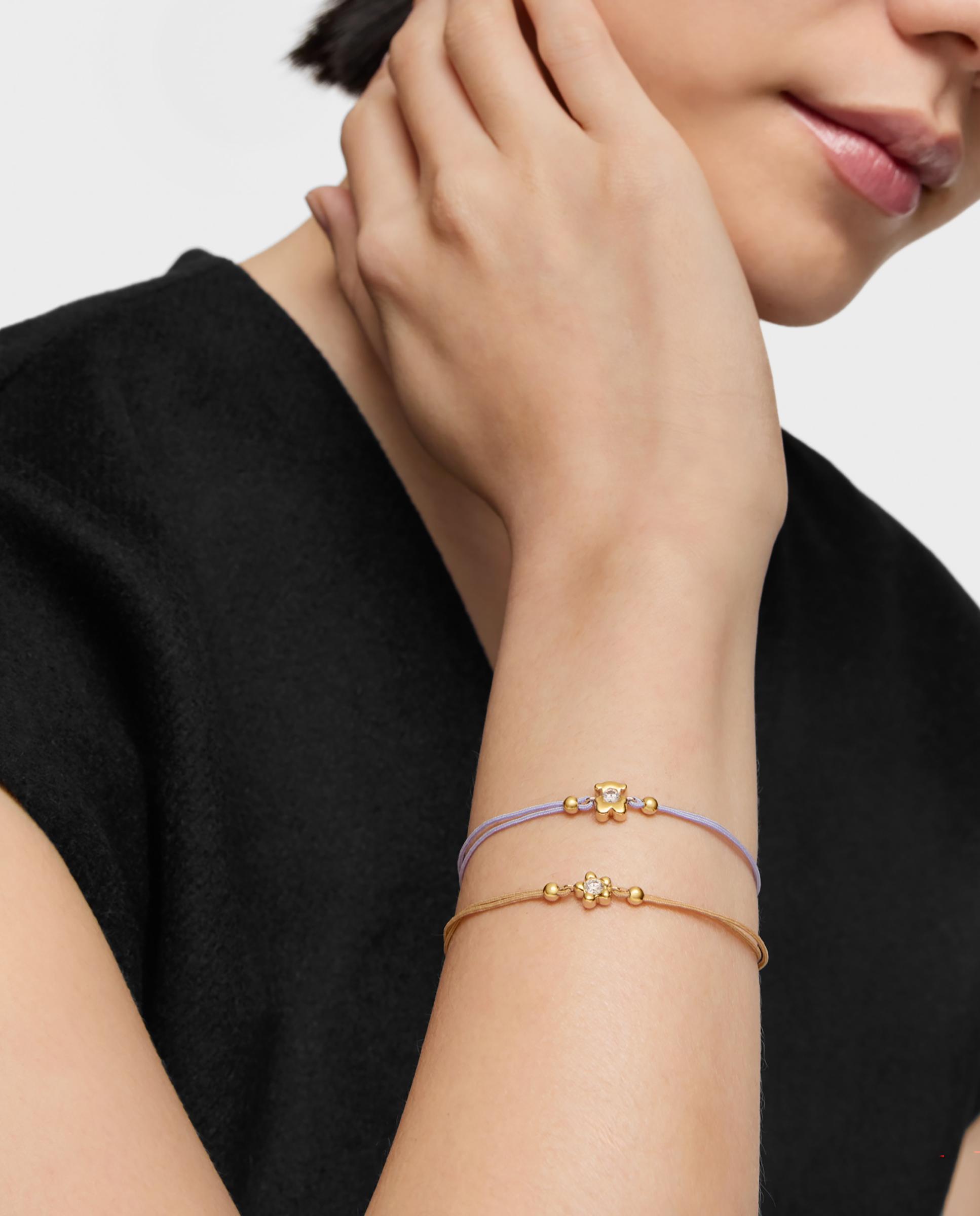 Pulseira Lili de Ouro com Diamante Criado em Laboratório e Nylon Lilás Ouro-5