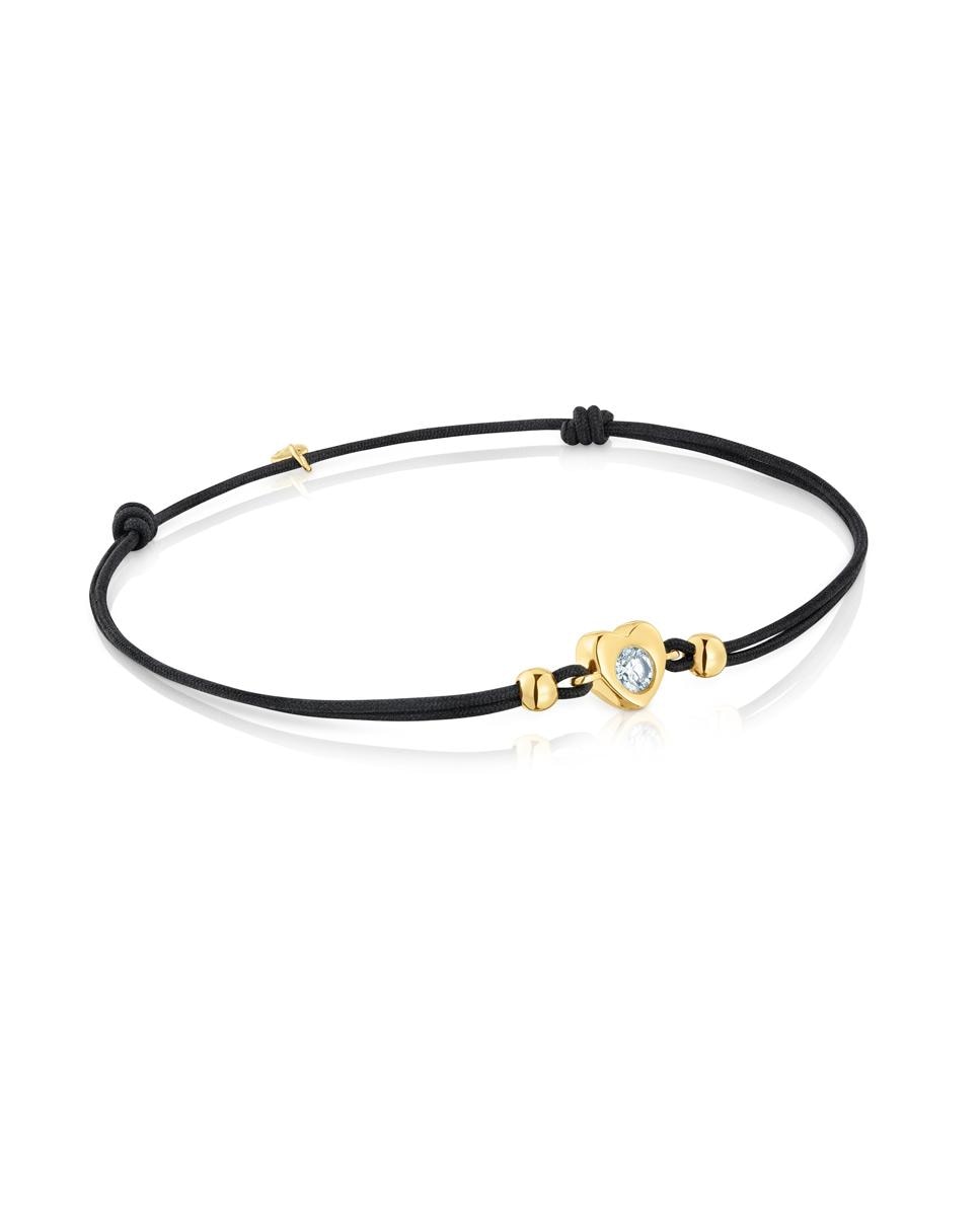 Pulseira Lili de Ouro com Diamante Criado em Laboratório e Nylon em Preto Branco-1