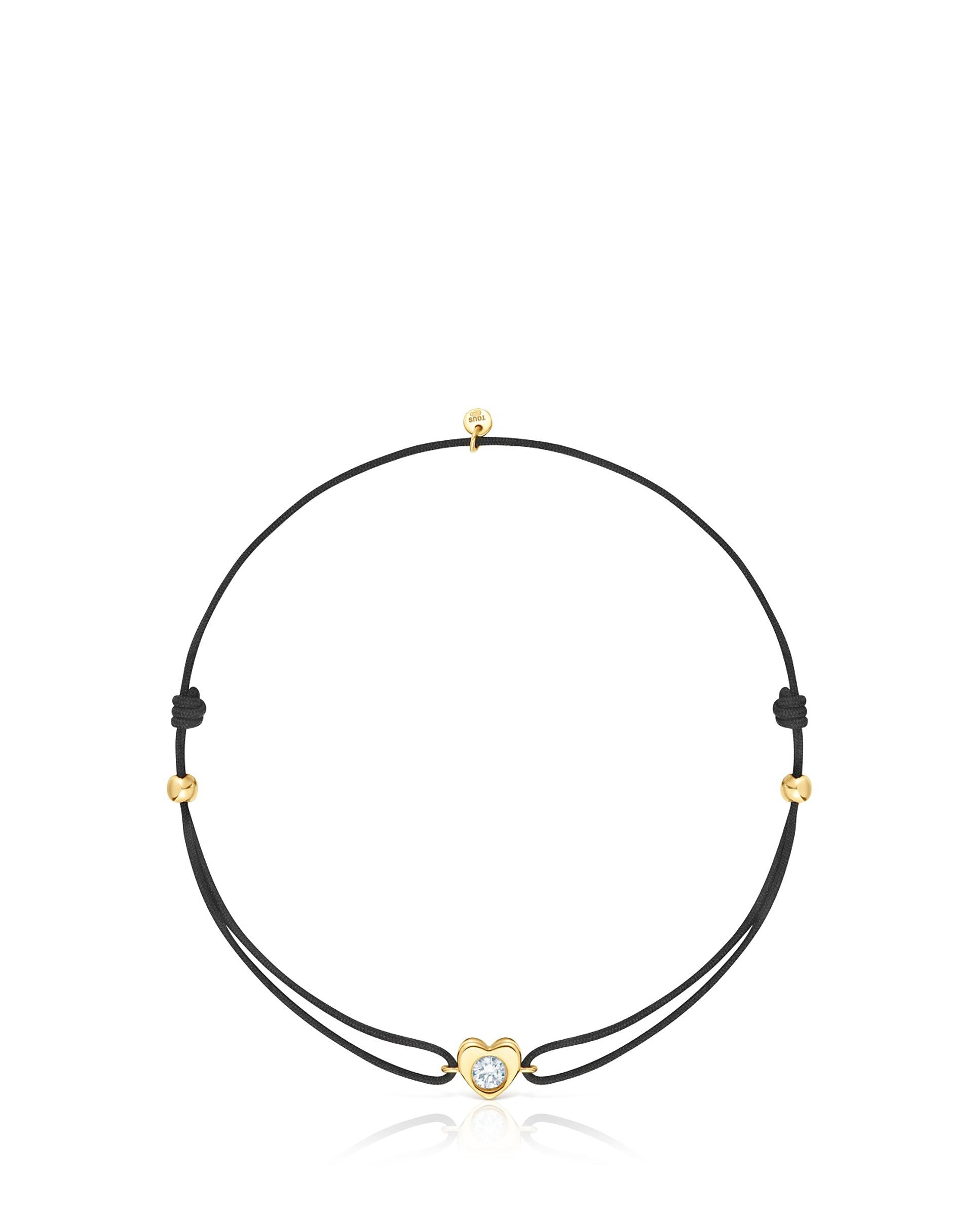 Pulseira Lili de Ouro com Diamante Criado em Laboratório e Nylon em Preto Branco-2