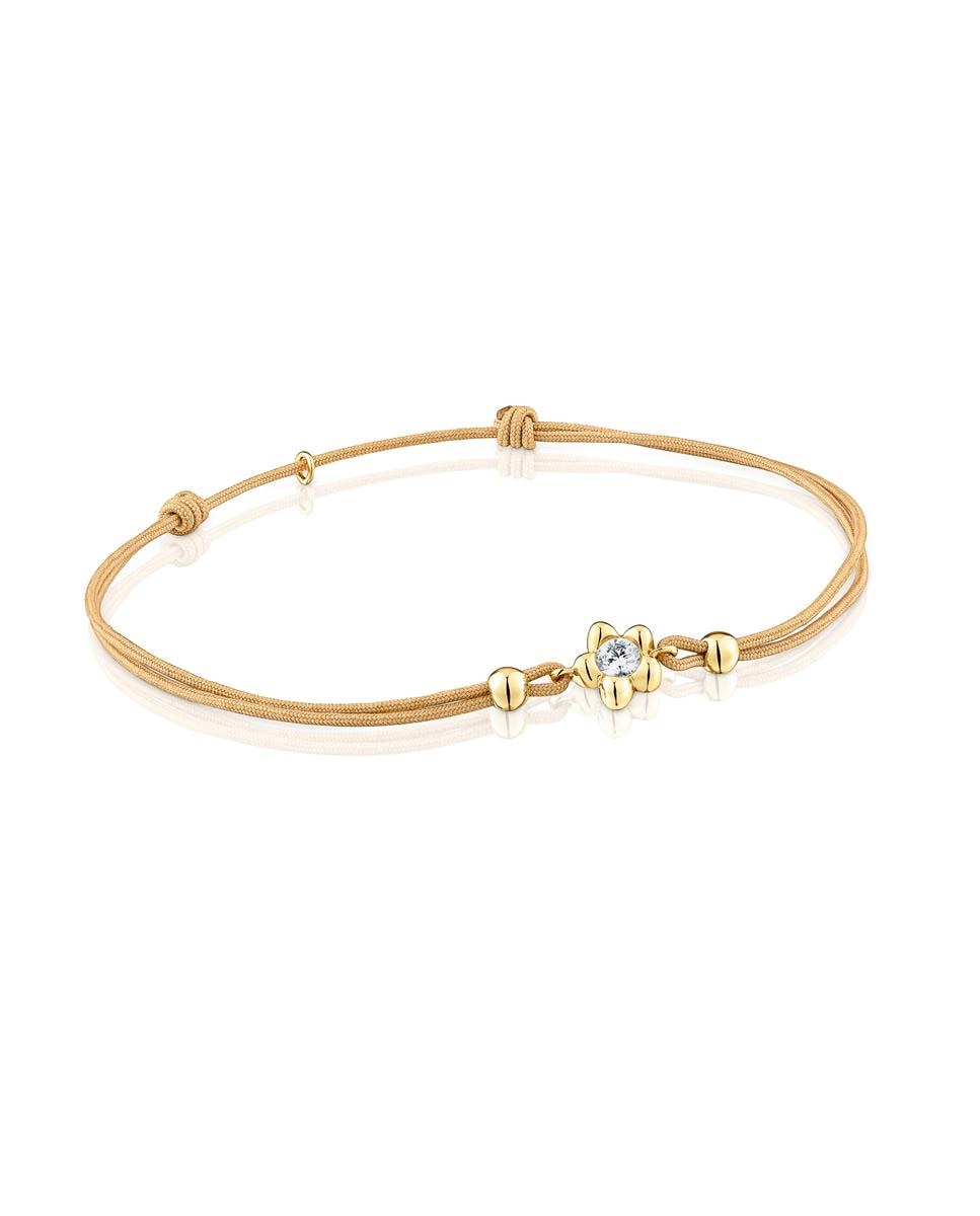 Pulseira Lili de Ouro com Diamante Criado em Laboratório e Nylon Camel Branco-1