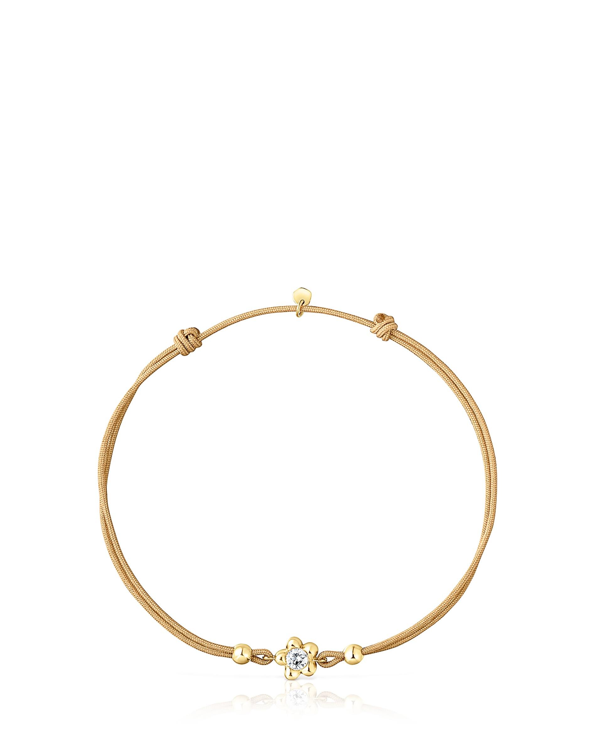 Pulseira Lili de Ouro com Diamante Criado em Laboratório e Nylon Camel Branco-2