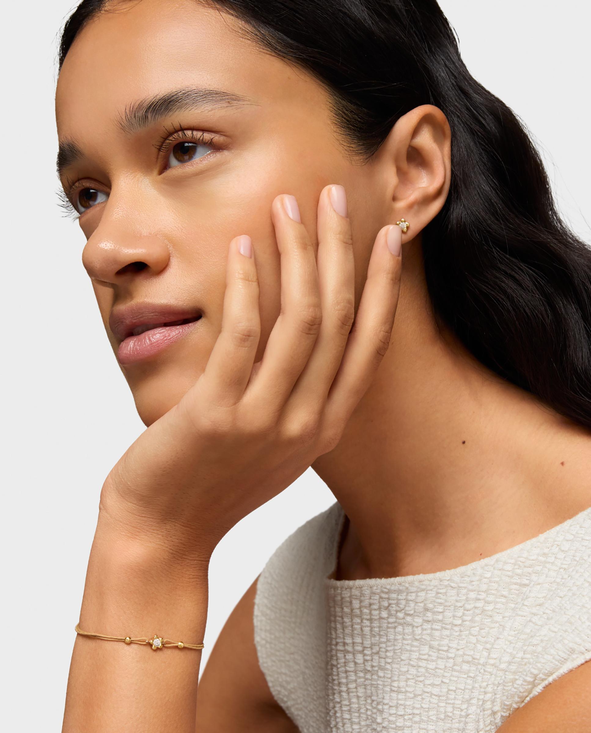 Pulseira Lili de Ouro com Diamante Criado em Laboratório e Nylon Camel Branco-4