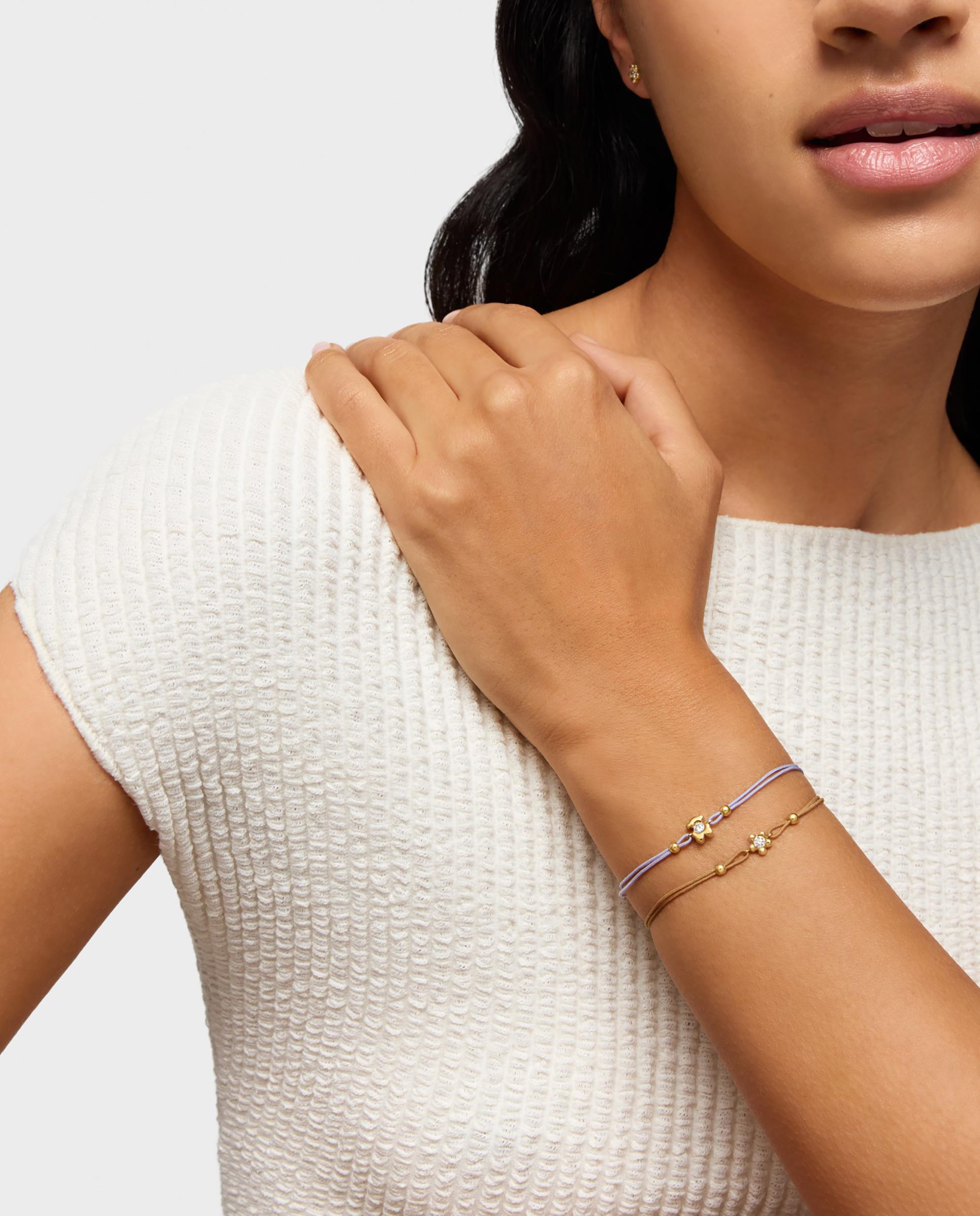 Pulseira Lili de Ouro com Diamante Criado em Laboratório e Nylon Camel Branco-5