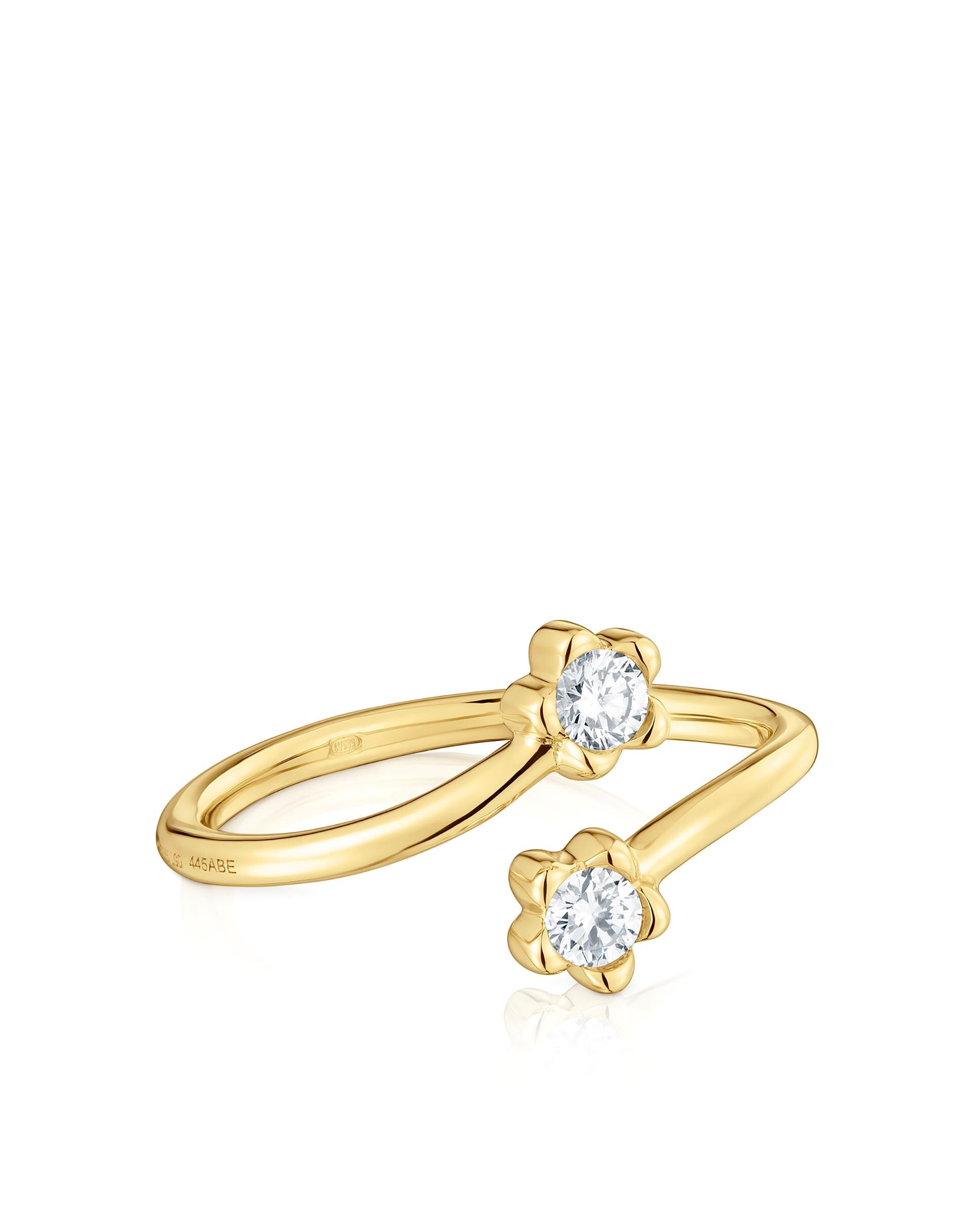 Anel com Pedras Lili de Ouro com Diamantes Criados em Laboratório Branco-2