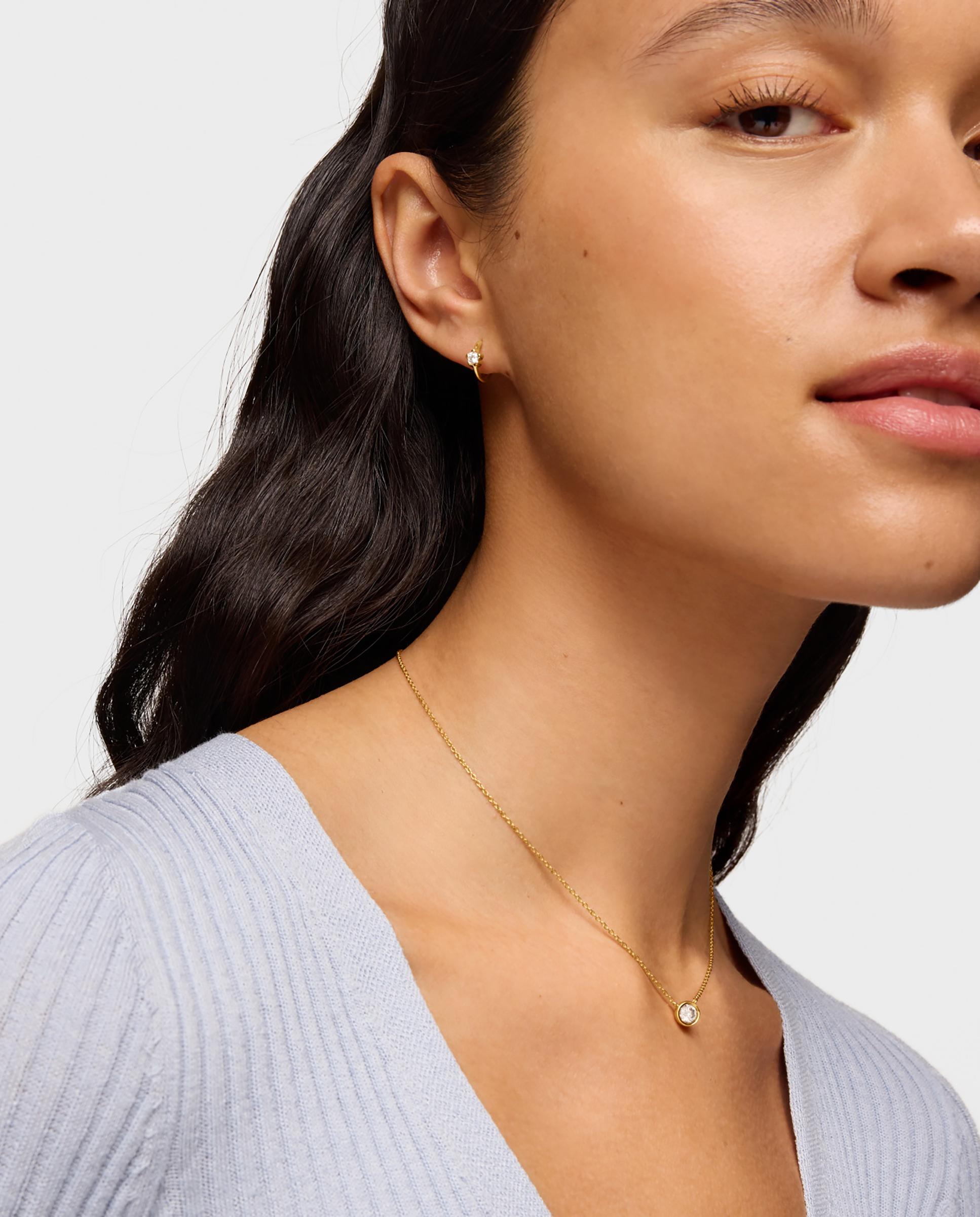 Colar Line Curto Banhado em 18 Kt Sobre Prata e Diamante Criado em Laboratório Branco-4