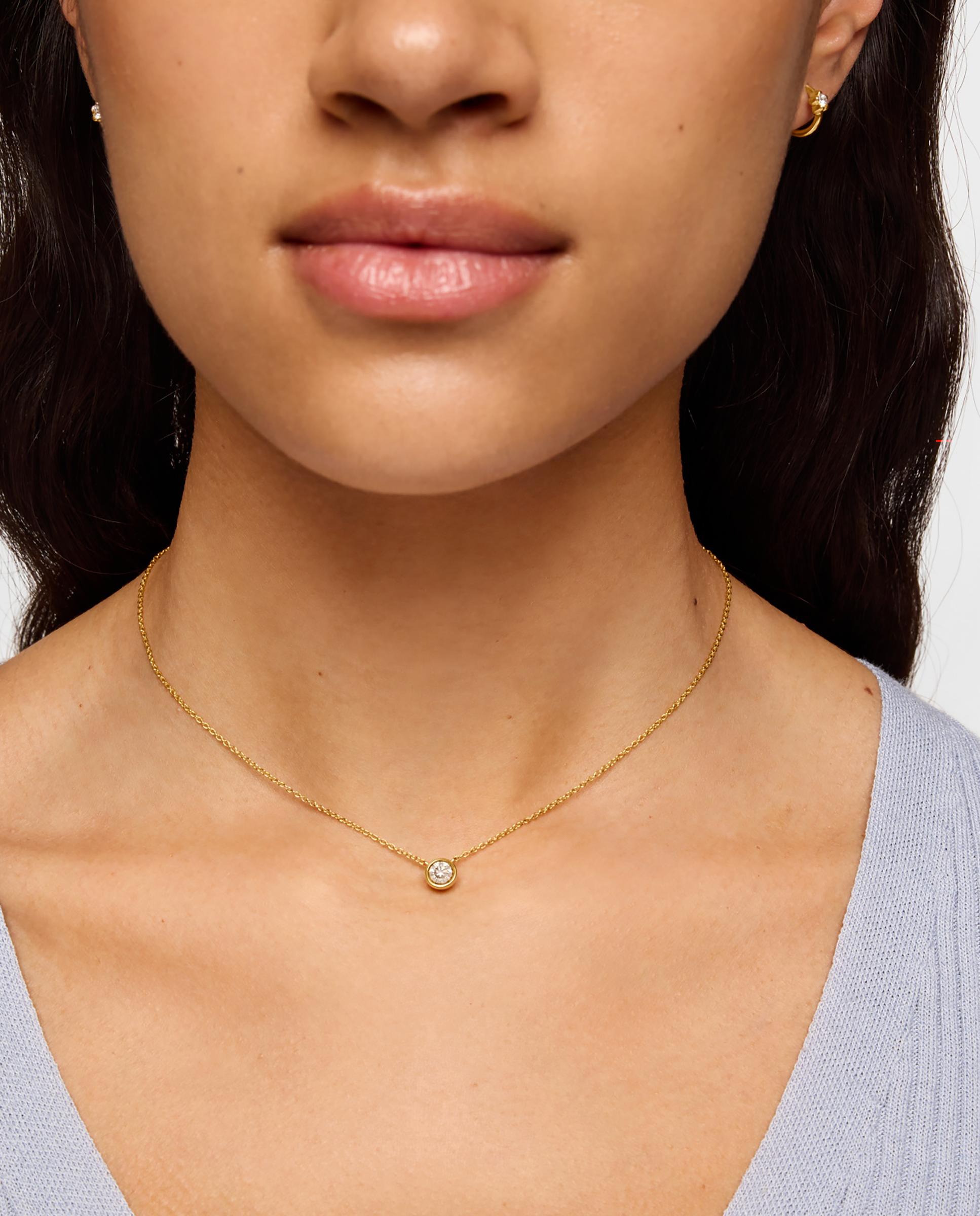 Colar Line Curto Banhado em 18 Kt Sobre Prata e Diamante Criado em Laboratório Branco-5