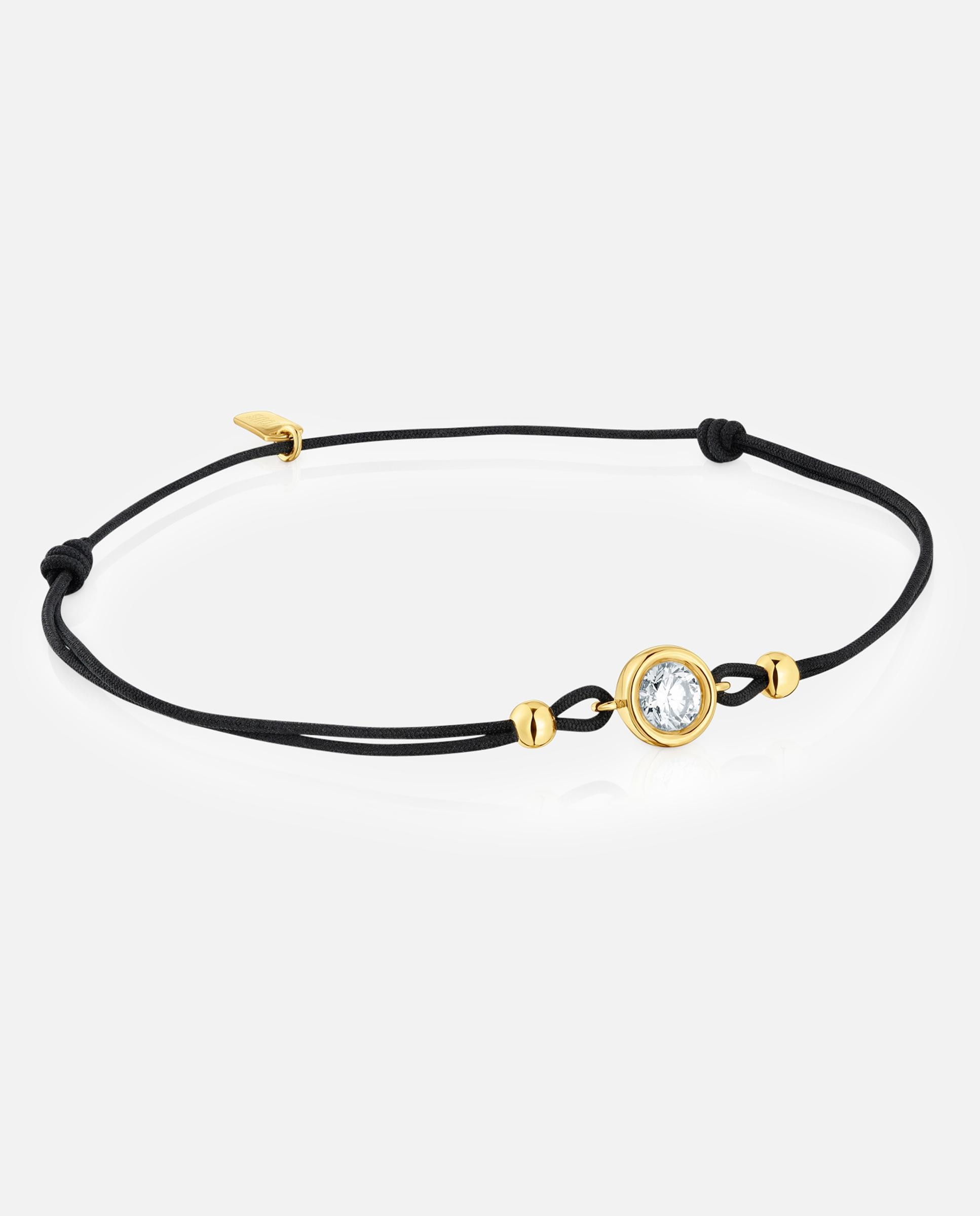 Pulseira de Cordão Line Lgd de Nylon Banhado em Ouro 18 Kt Sobre Prata e Diamante Criado em Laboratório Branco-1