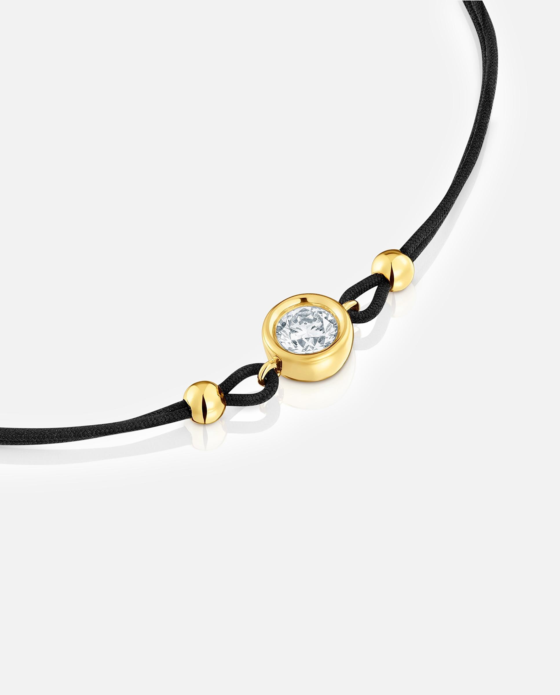 Pulseira de Cordão Line Lgd de Nylon Banhado em Ouro 18 Kt Sobre Prata e Diamante Criado em Laboratório Branco-3