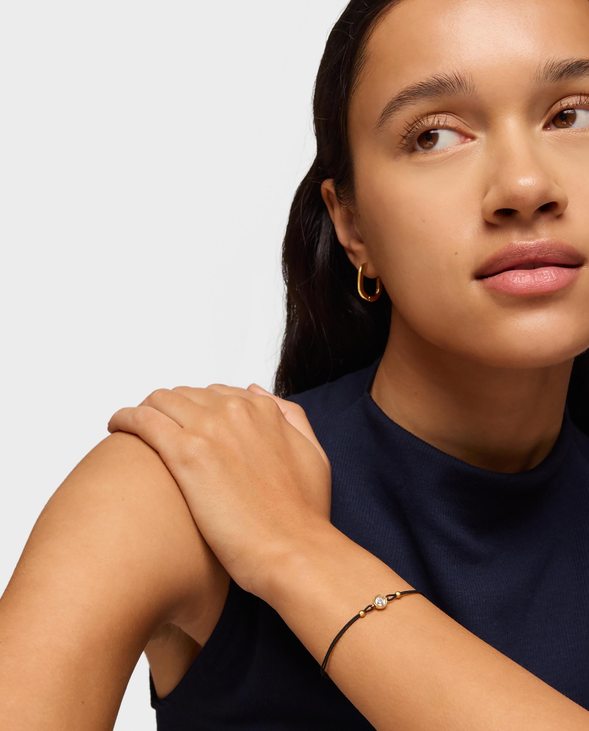 Pulseira de Cordão Line Lgd de Nylon Banhado em Ouro 18 Kt Sobre Prata e Diamante Criado em Laboratório Branco-4