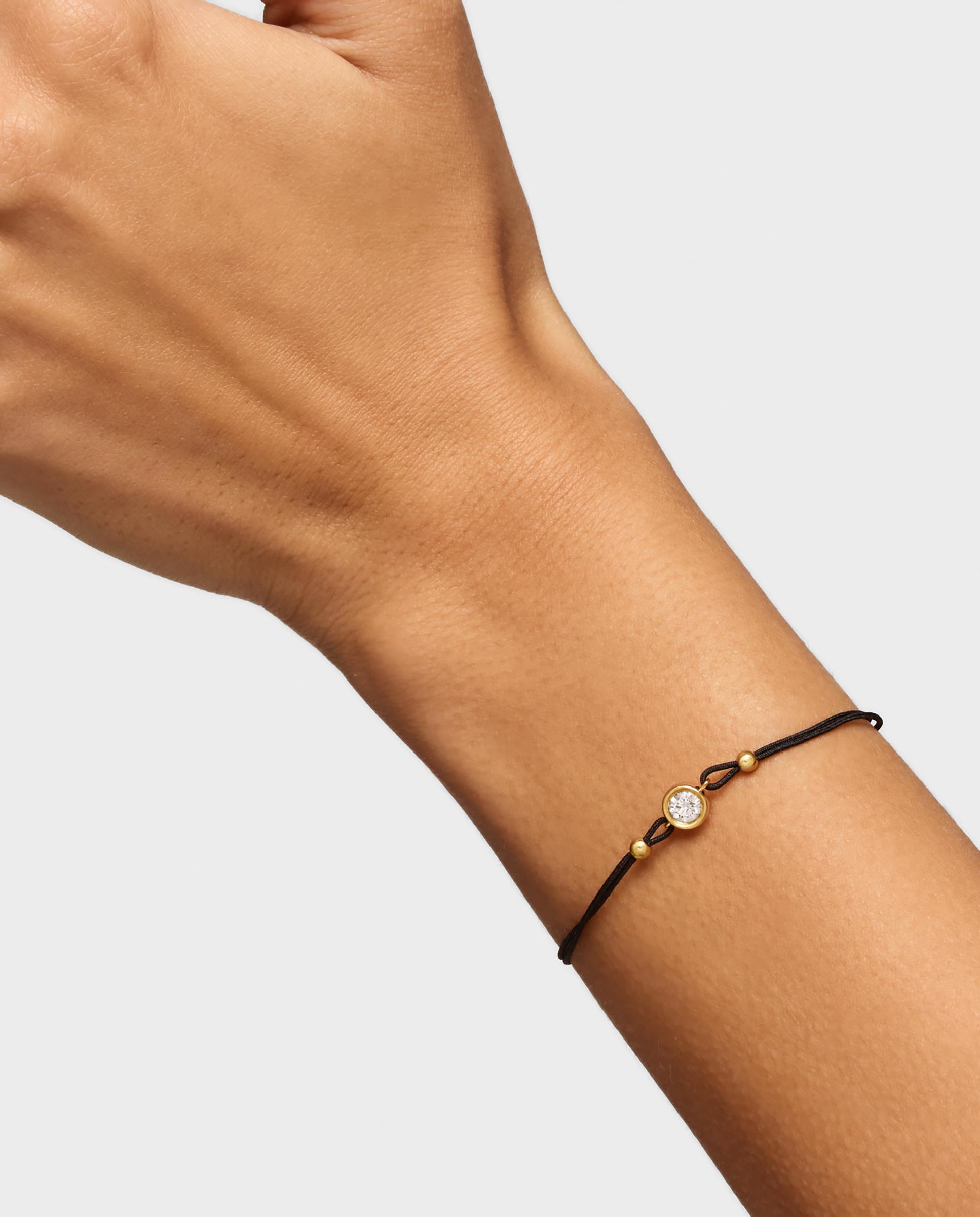 Pulseira de Cordão Line Lgd de Nylon Banhado em Ouro 18 Kt Sobre Prata e Diamante Criado em Laboratório Branco-5