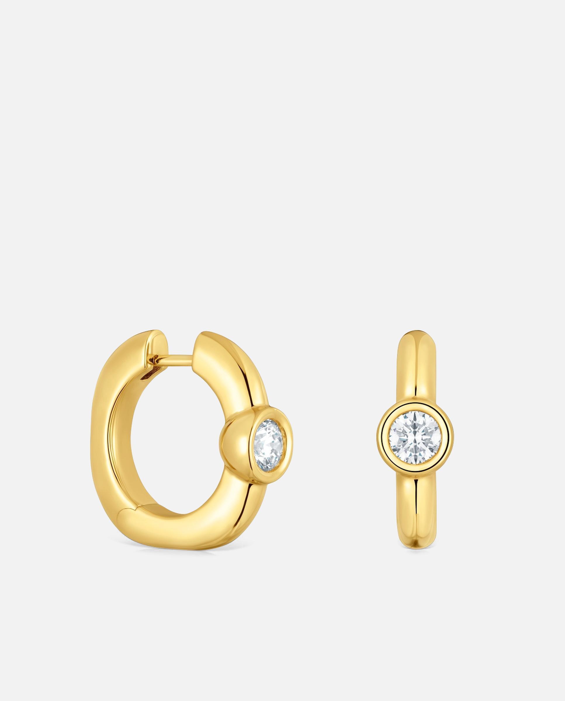 Brincos de Aro Line Banhados em 18 Kt Sobre Prata e Diamantes Criados em Laboratório 18 Mm Branco-1